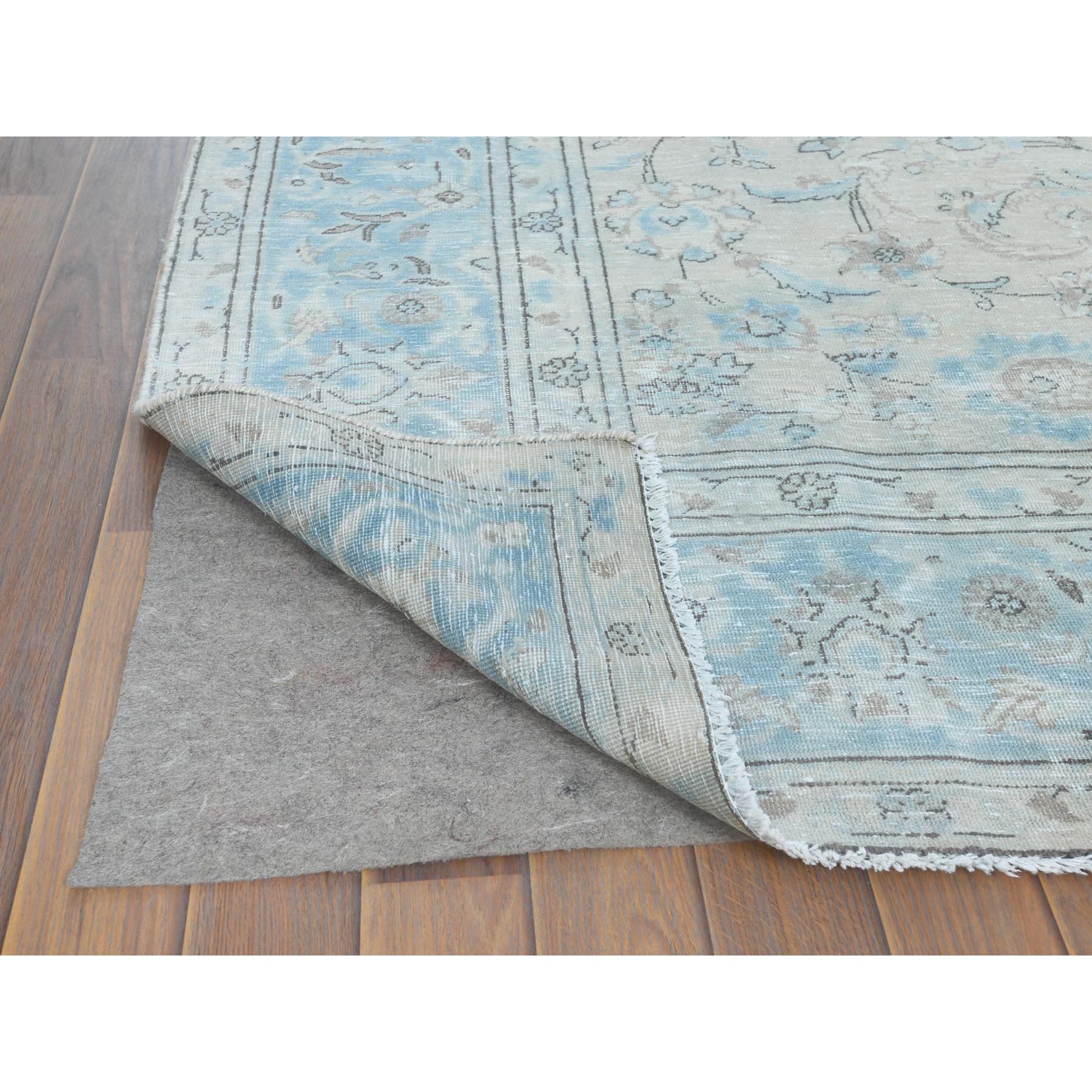 6'6"x9'7" Hand Knotted, Ivory, Vintage Persian Kerman, Distressed Look, Worn Wool, Shaved Down, Oriental Rug Sh61799