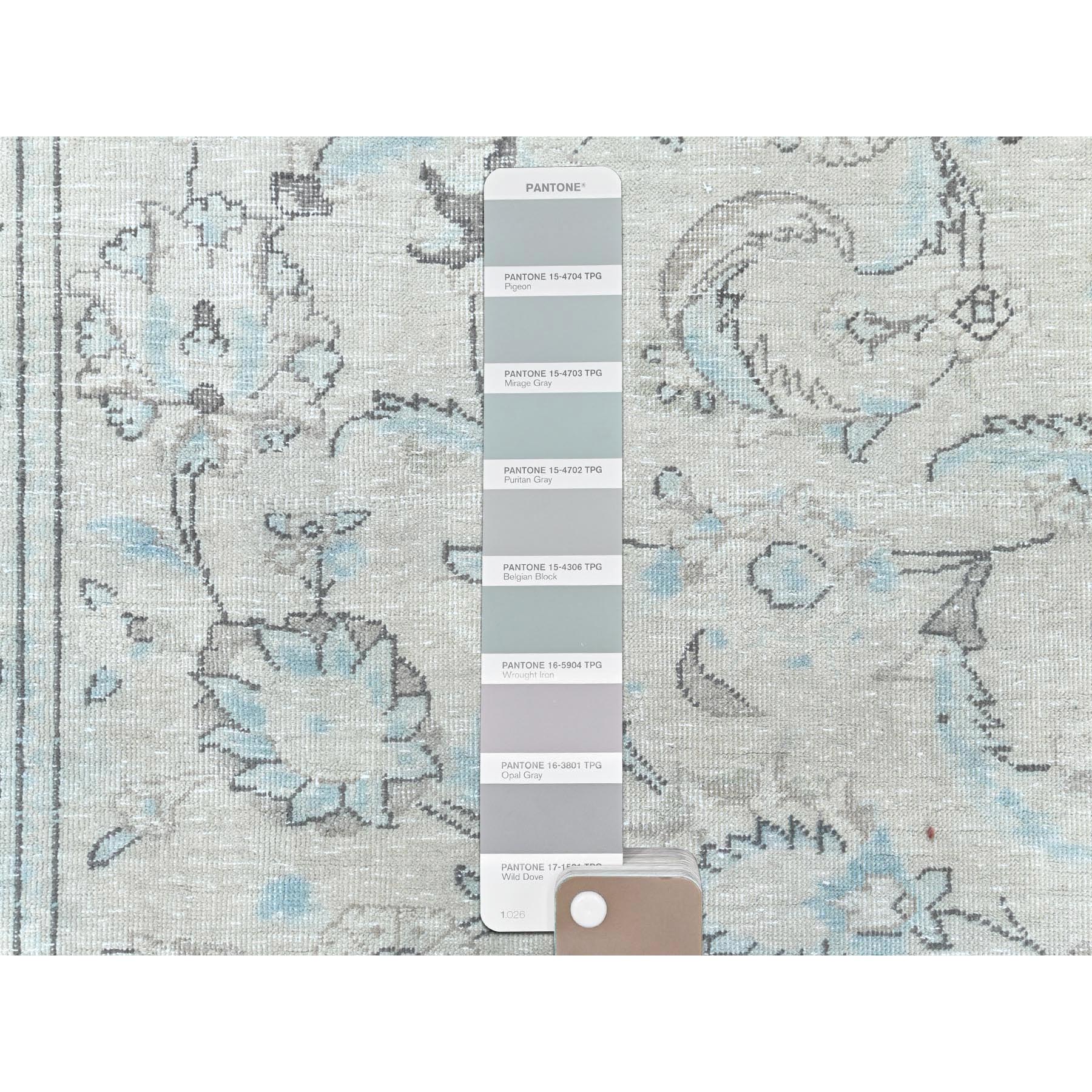 6'6"x9'7" Hand Knotted, Ivory, Vintage Persian Kerman, Distressed Look, Worn Wool, Shaved Down, Oriental Rug Sh61799