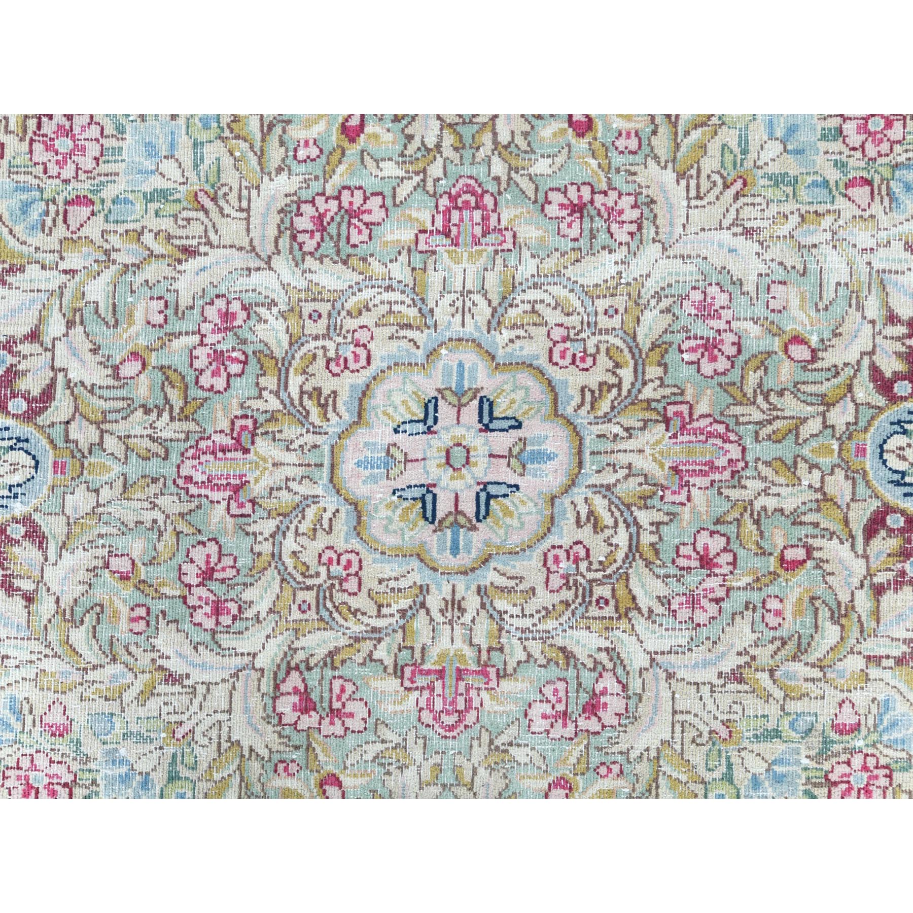 8'6"x11'2" Distressed Look, Worn Wool, Sheared Low, Hand Knotted, Denim Blue, Vintage Persian Kerman, Oriental Rug Sh61801