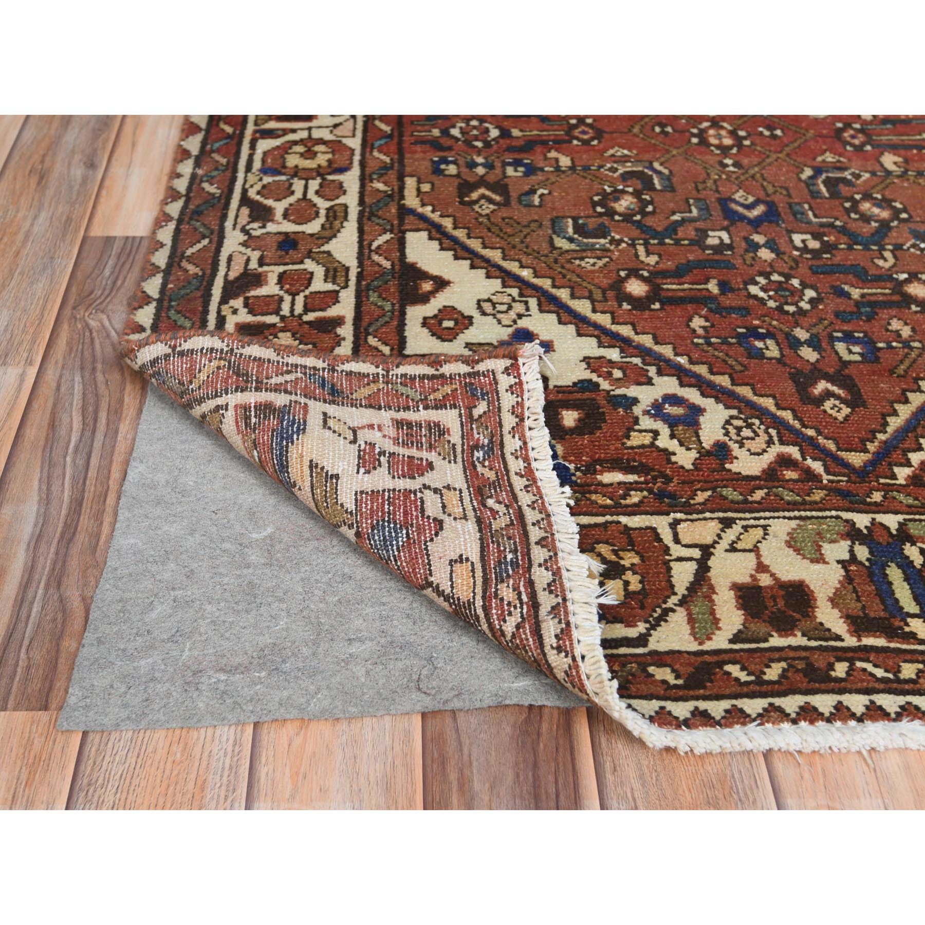 3'7"x9'10" Chocolate Brown, Vintage Persian Bakhtiar Cropped Thin Distressed Look, Worn Wool Hand Knotted, Wide Runner Oriental Rug Sh61858