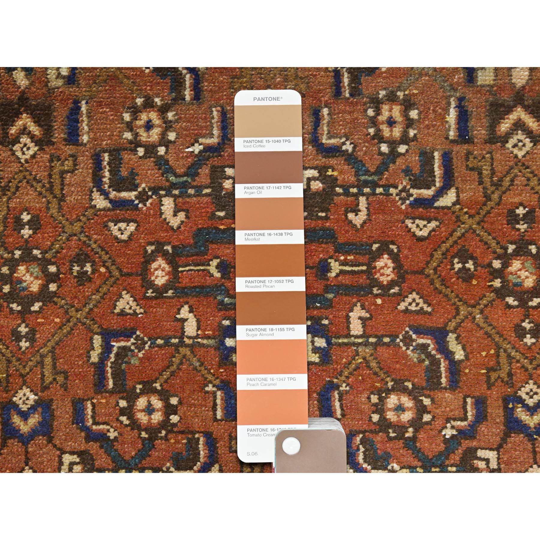 3'7"x9'10" Chocolate Brown, Vintage Persian Bakhtiar Cropped Thin Distressed Look, Worn Wool Hand Knotted, Wide Runner Oriental Rug Sh61858