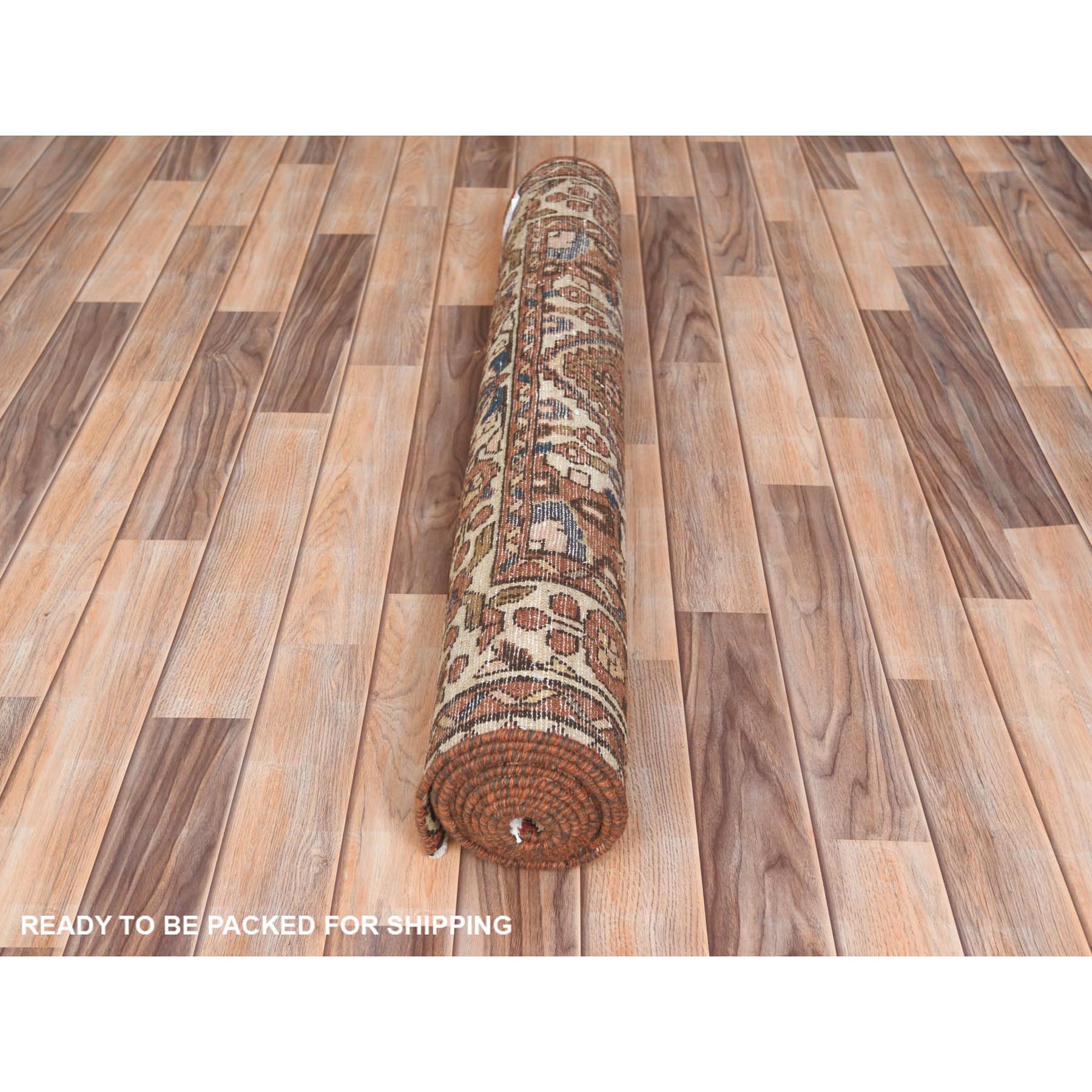 3'7"x9'10" Chocolate Brown, Vintage Persian Bakhtiar Cropped Thin Distressed Look, Worn Wool Hand Knotted, Wide Runner Oriental Rug Sh61858