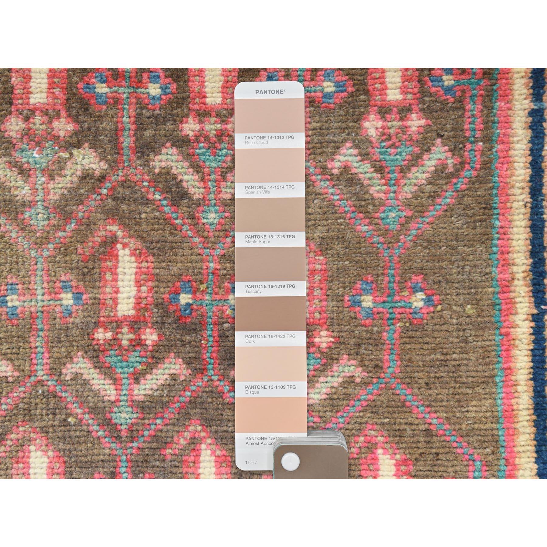2'8"x8'10" Apricot Color, Vintage Persian Hamadan with Repetitive Pattern, Cropped Thin Distressed Look Worn Wool Hand Knotted, Runner Oriental Rug Sh61884