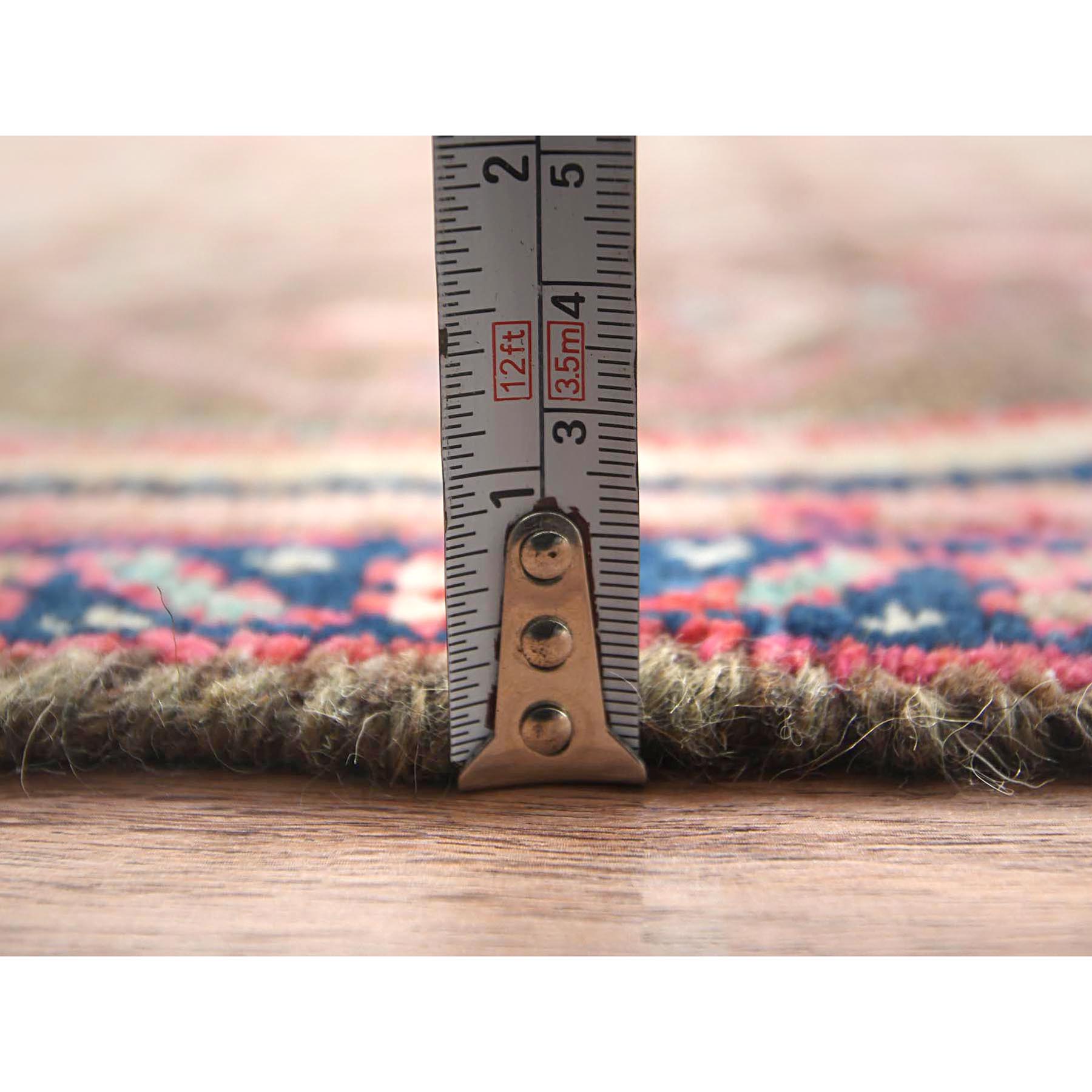 2'8"x8'10" Apricot Color, Vintage Persian Hamadan with Repetitive Pattern, Cropped Thin Distressed Look Worn Wool Hand Knotted, Runner Oriental Rug Sh61884