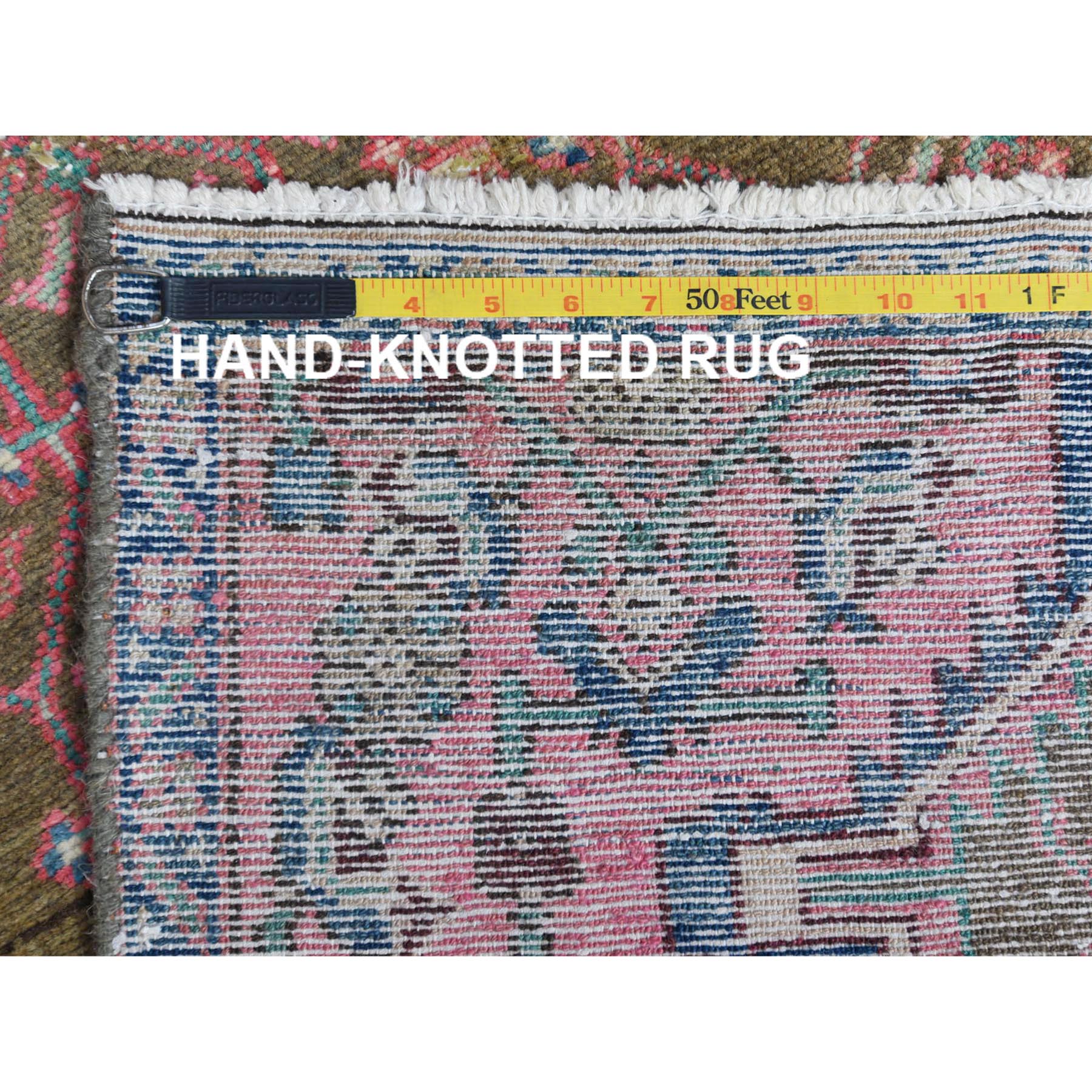 2'8"x8'10" Apricot Color, Vintage Persian Hamadan with Repetitive Pattern, Cropped Thin Distressed Look Worn Wool Hand Knotted, Runner Oriental Rug Sh61884