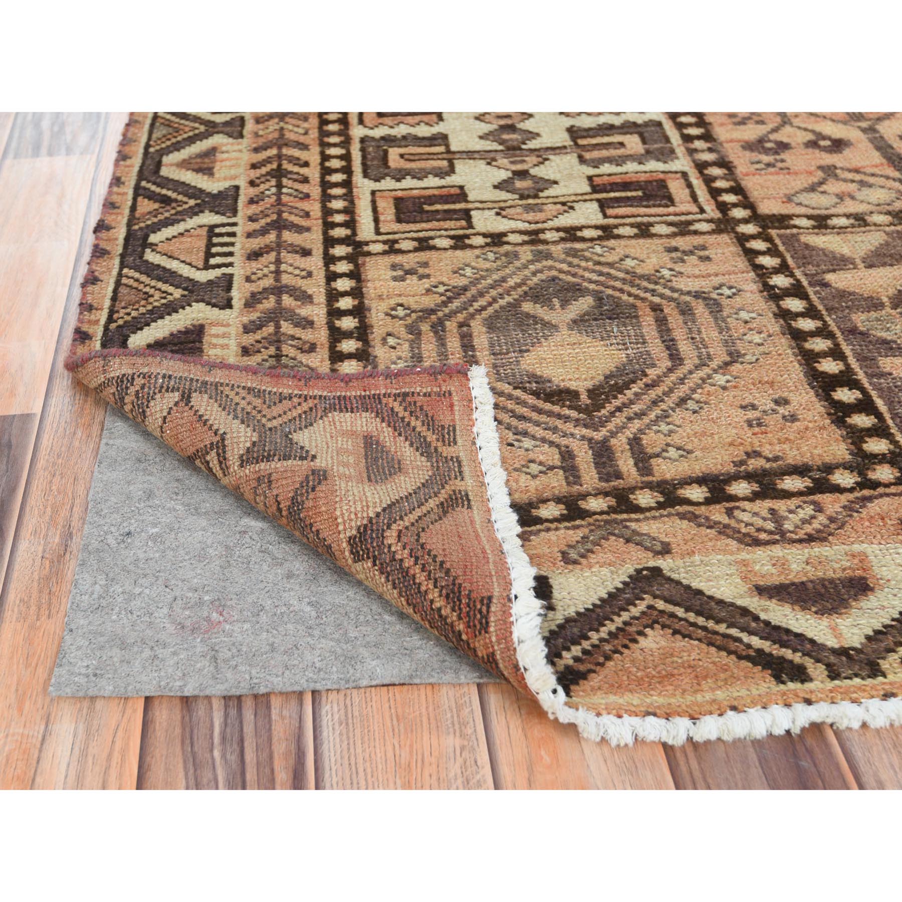 4'9"x7'4" Brown, Hand Knotted Vintage Persian Bakhtiar with Garden Block Design, Sheared Low Distressed Look Worn Wool, Oriental Rug Sh61905