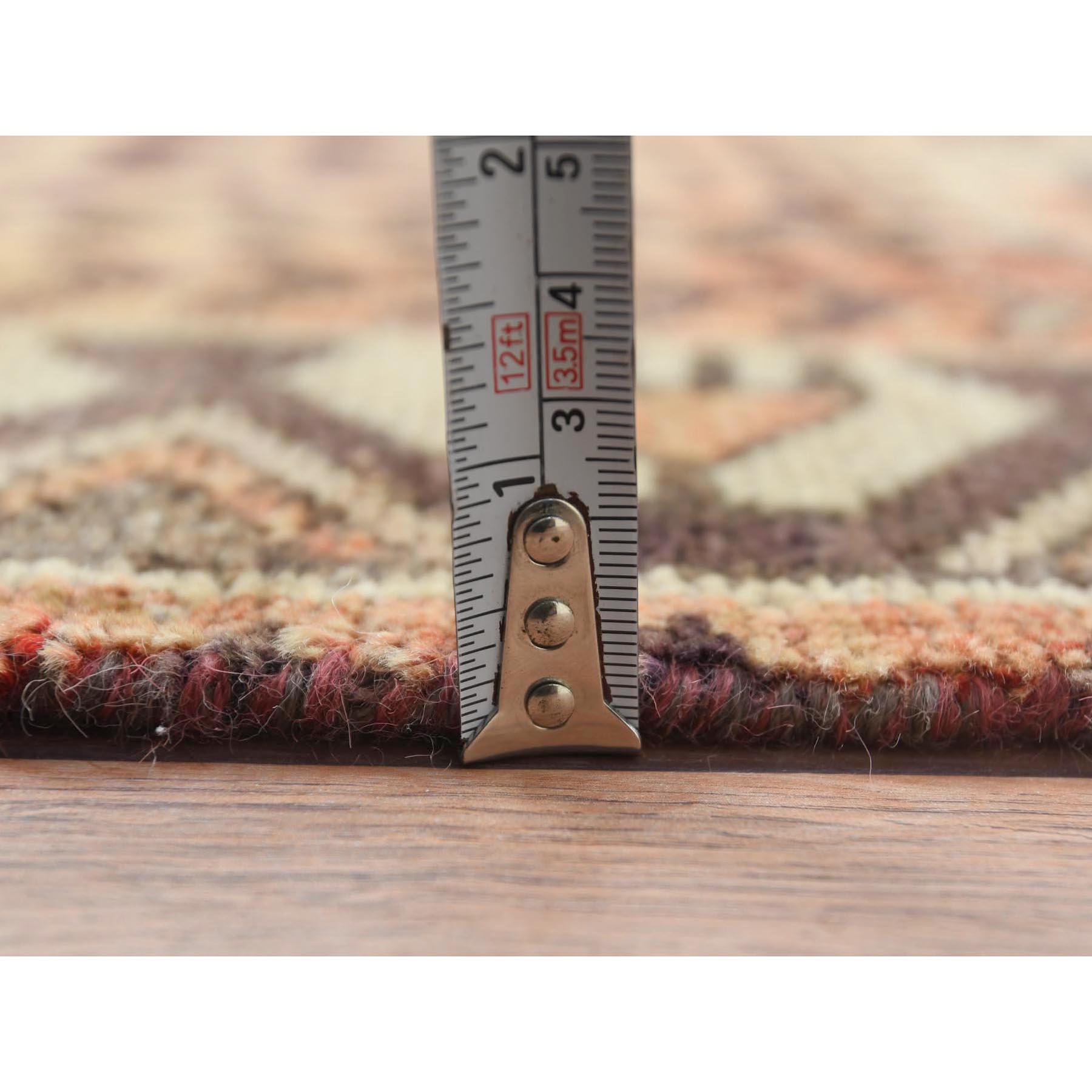 4'9"x7'4" Brown, Hand Knotted Vintage Persian Bakhtiar with Garden Block Design, Sheared Low Distressed Look Worn Wool, Oriental Rug Sh61905