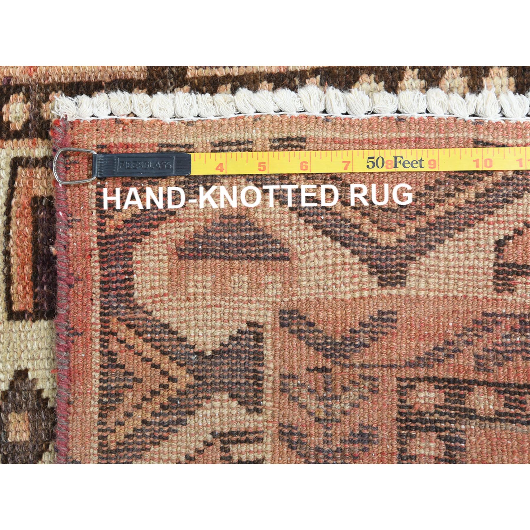 4'9"x7'4" Brown, Hand Knotted Vintage Persian Bakhtiar with Garden Block Design, Sheared Low Distressed Look Worn Wool, Oriental Rug Sh61905