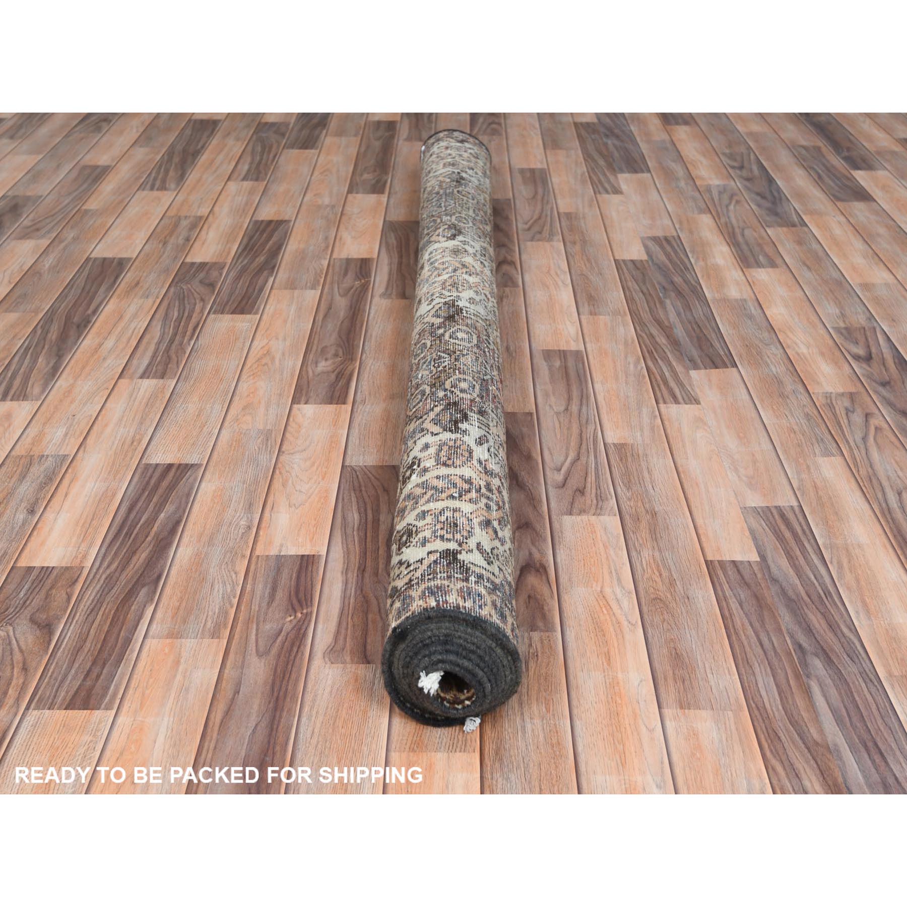 5'7"x8'5" Chocolate Brown, Worn Wool Hand Knotted Vintage Persian Bakhtiar with Garden Patch Design, Sheared Low Distressed Look, Oriental Rug Sh61907
