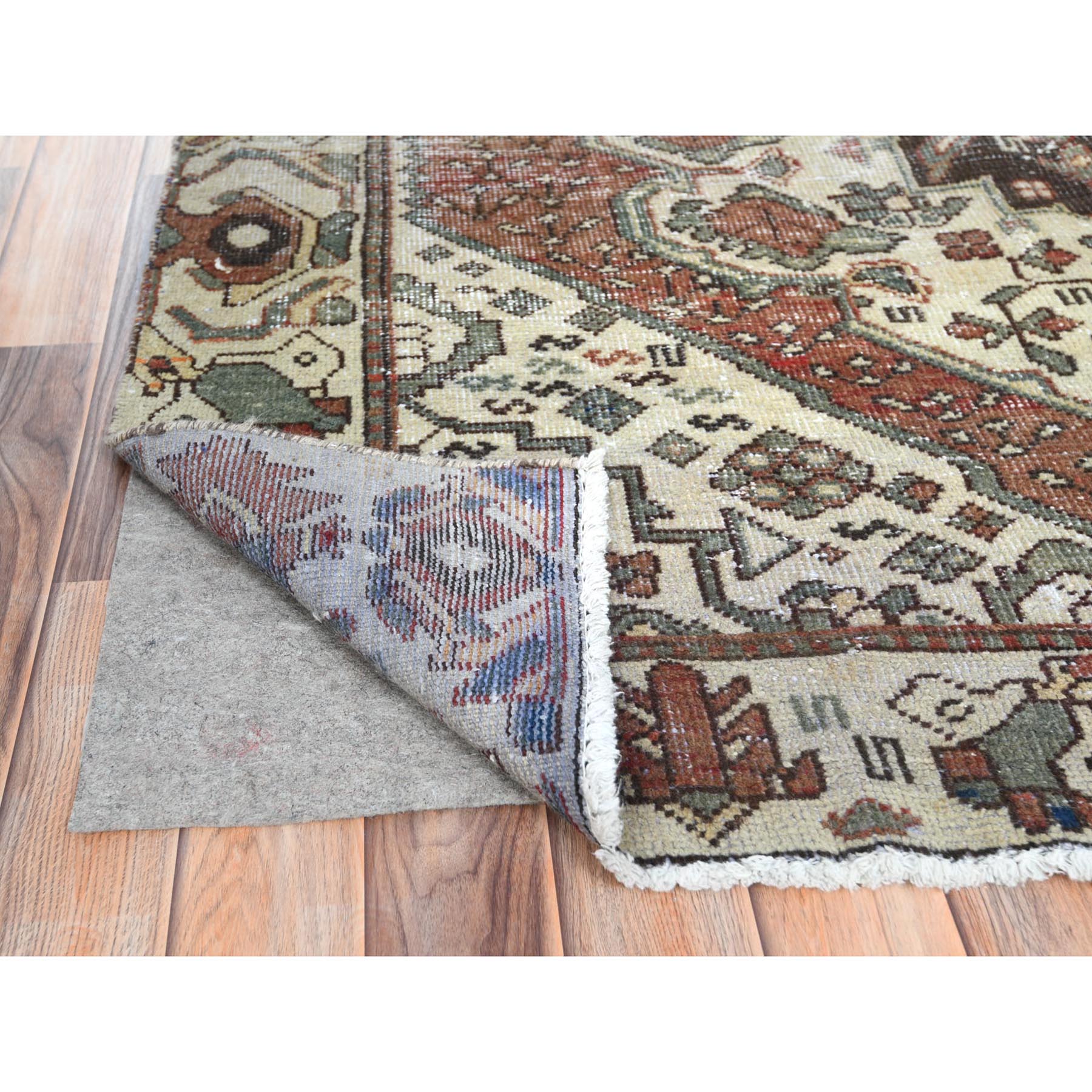 5'1"x9'9" Terracotta Red, Worn Wool Hand Knotted Vintage Persian Bakhtiar, Sheared Low Distressed Look, Gallery Size Runner Oriental Rug Sh61911