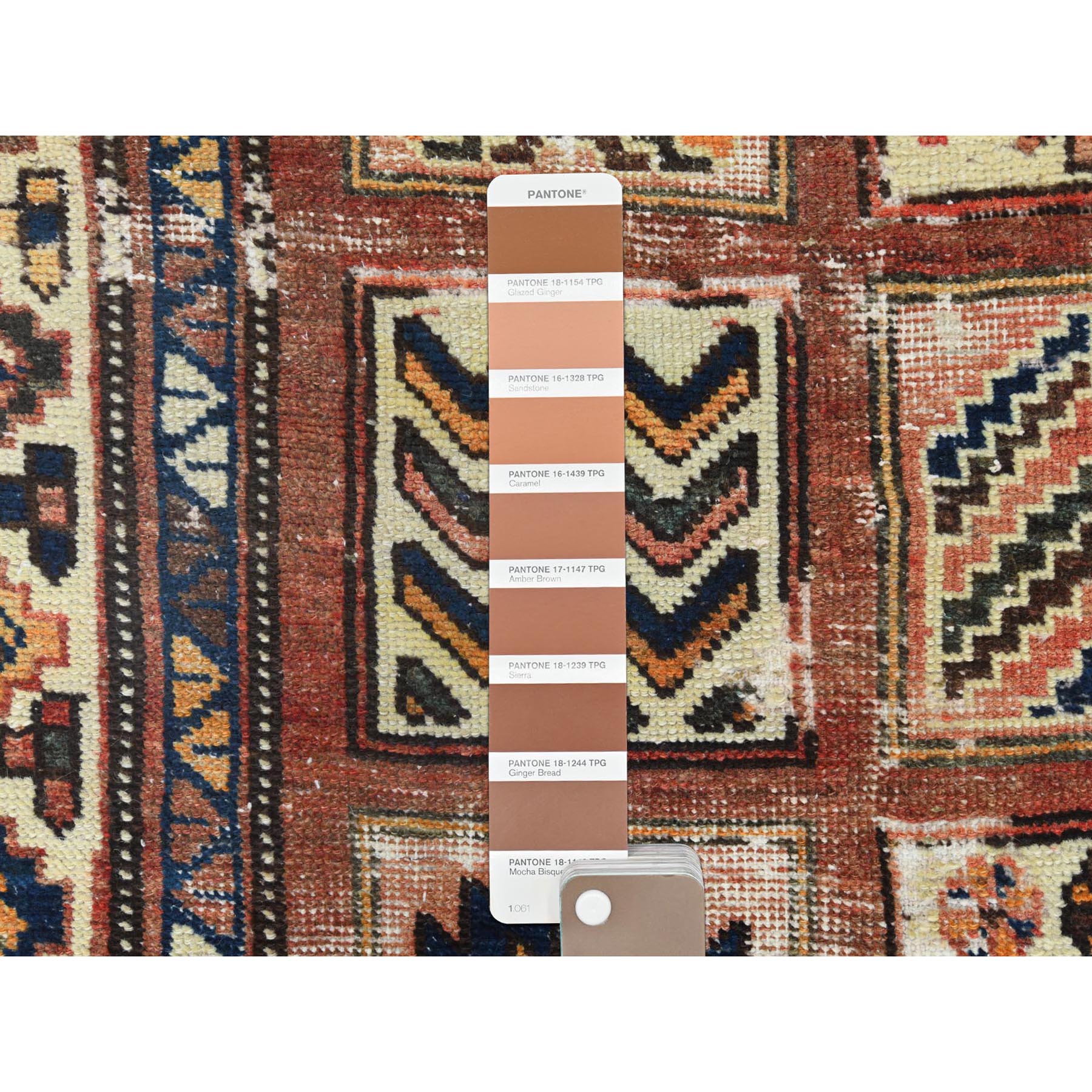 4'10"x11'7" Hazelnut Brown, Vintage Persian Bakhtiar with Garden Block Design, Cropped Thin Distressed Look Worn Wool Hand Knotted, Wide Runner Oriental Rug Sh61918