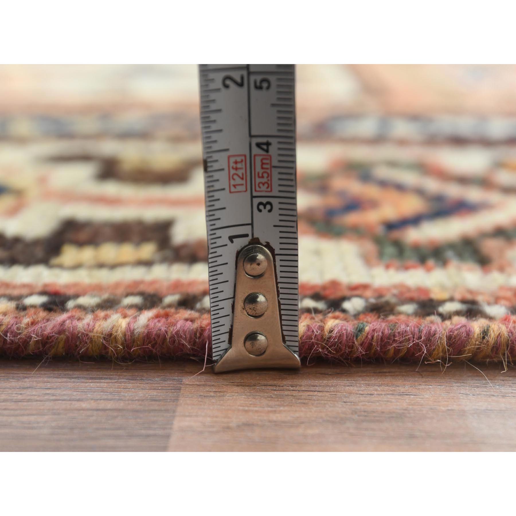 4'10"x11'7" Hazelnut Brown, Vintage Persian Bakhtiar with Garden Block Design, Cropped Thin Distressed Look Worn Wool Hand Knotted, Wide Runner Oriental Rug Sh61918