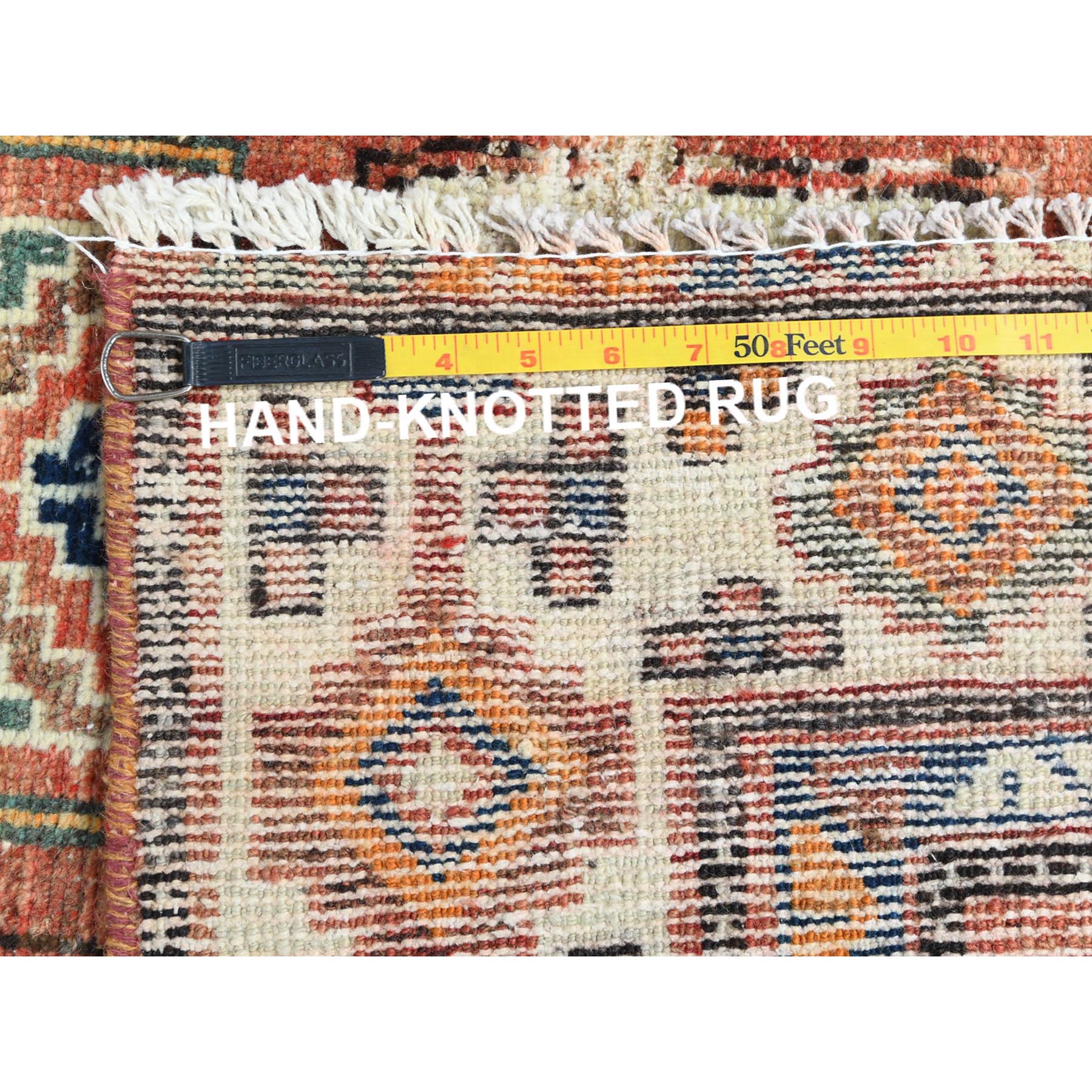4'10"x11'7" Hazelnut Brown, Vintage Persian Bakhtiar with Garden Block Design, Cropped Thin Distressed Look Worn Wool Hand Knotted, Wide Runner Oriental Rug Sh61918