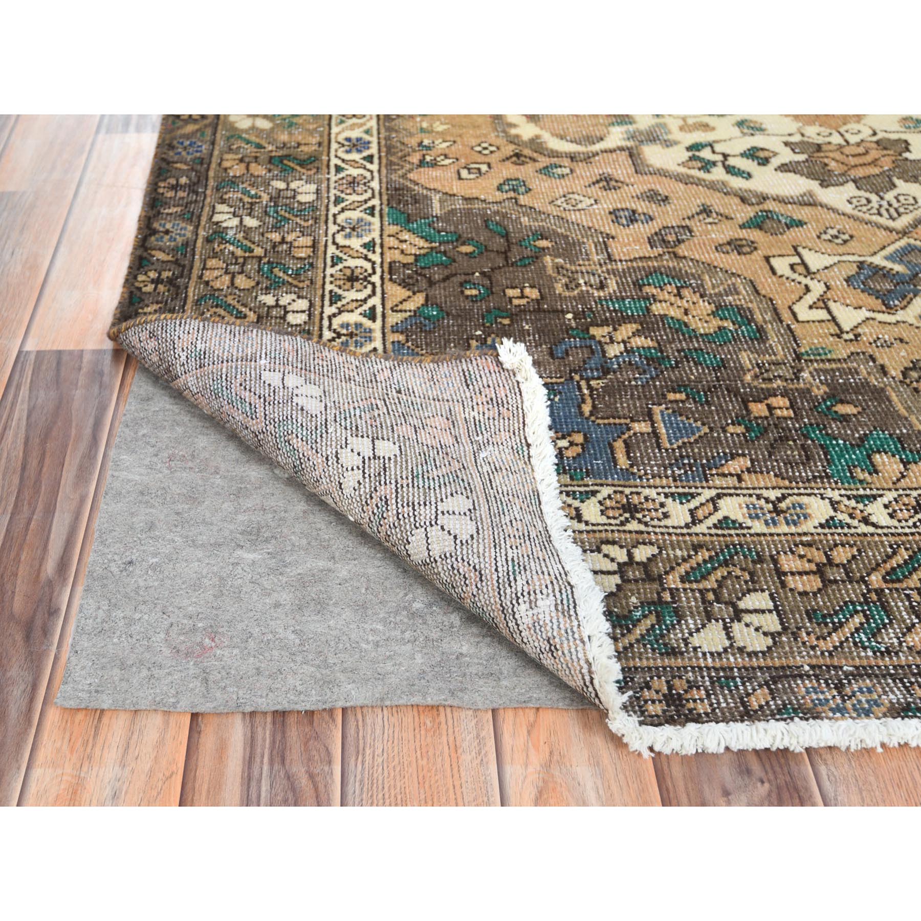 5'x9'7" Mocha Brown, Vintage Persian Bakhtiar Sheared Low, Distressed Look Worn Wool Hand Knotted, Wide Runner Oriental Rug Sh61921