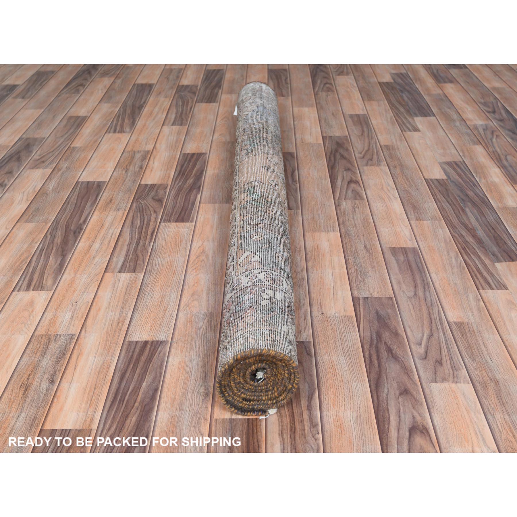 5'x9'7" Mocha Brown, Vintage Persian Bakhtiar Sheared Low, Distressed Look Worn Wool Hand Knotted, Wide Runner Oriental Rug Sh61921