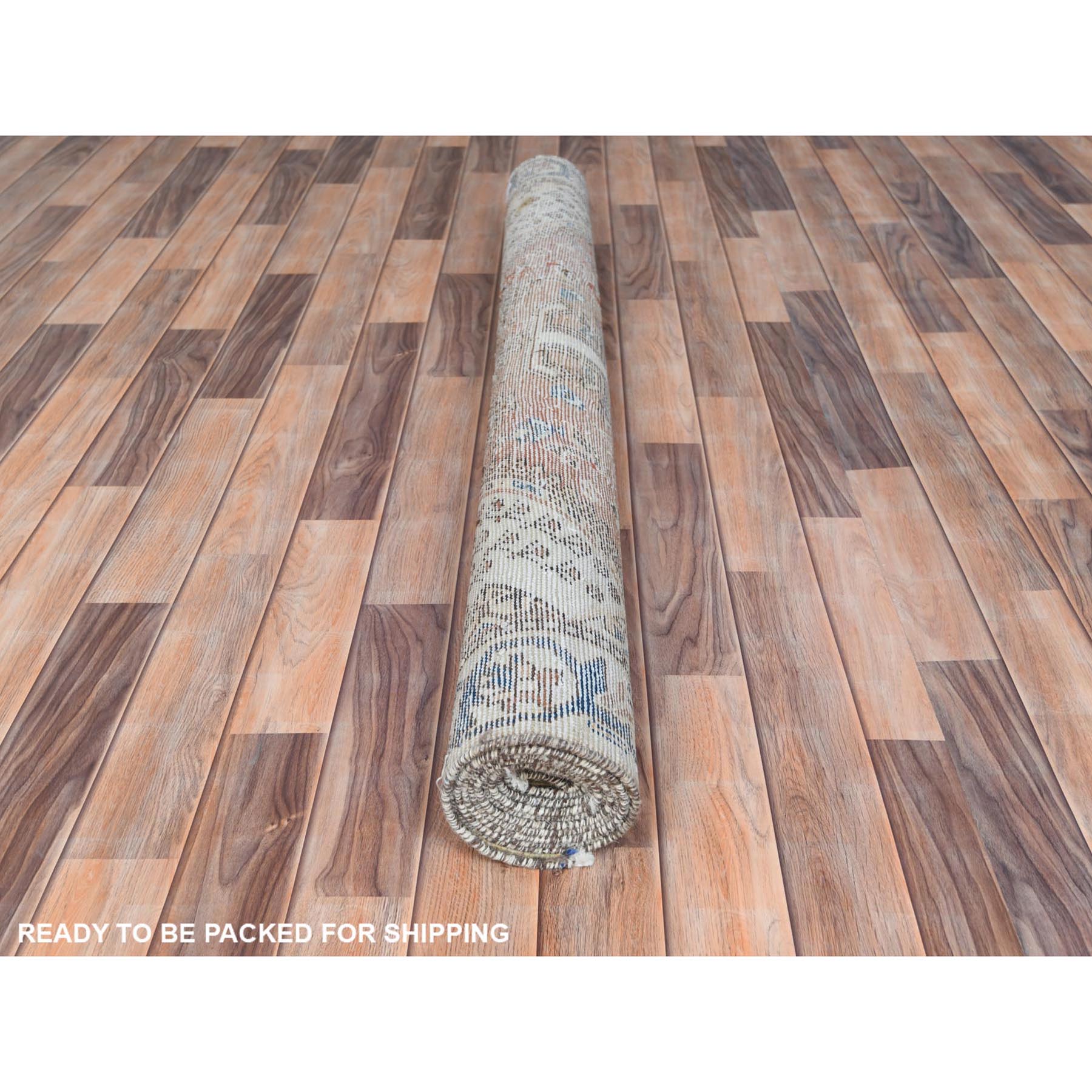 5'x9'8" Hazelnut Brown, Hand Knotted Vintage Persian Bakhtiar with Small Animal Figurines, Cropped Thin Distressed Look Worn Wool, Wide Runner Oriental Rug Sh61922