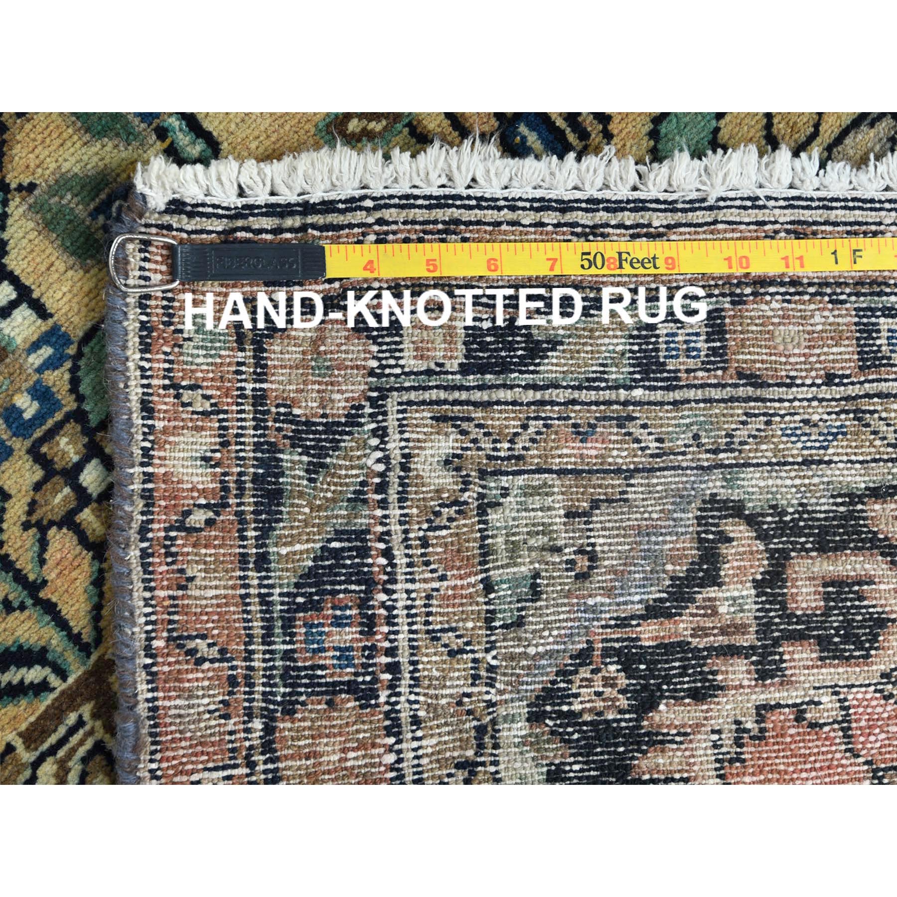 3'5"x10'1" Vanilla Cream, Vintage Persian Lilahan Cropped Thin, Distressed Look Worn Wool Hand Knotted, Wide Runner Oriental Rug Sh61944