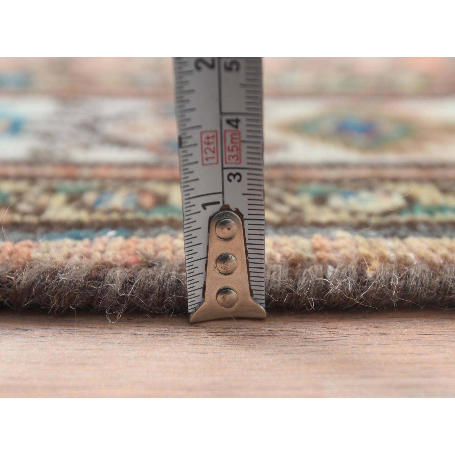 3'6"x9'7" Terracotta Red, Vintage Persian Husainabad with Fish Mahi Design, Cropped Thin Distressed Look Worn Wool Hand Knotted, Runner Oriental Rug Sh61946