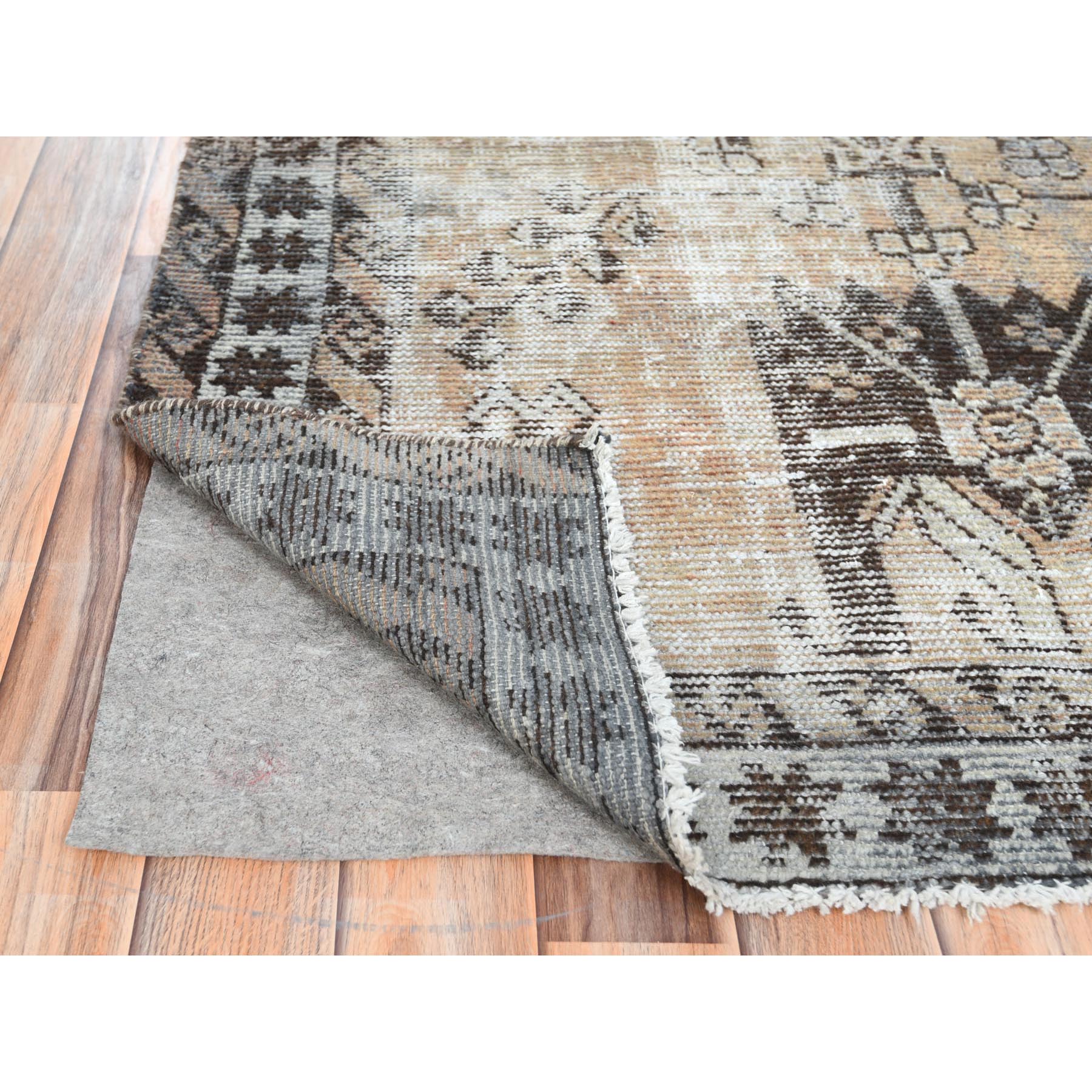 3'10"x6' Beige, Sheared Low Distressed Look Worn Wool, Hand Knotted Vintage Persian Shiraz, Oriental Rug Sh61951