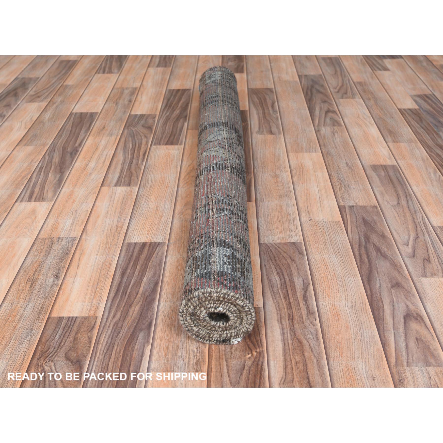 3'10"x6' Beige, Sheared Low Distressed Look Worn Wool, Hand Knotted Vintage Persian Shiraz, Oriental Rug Sh61951