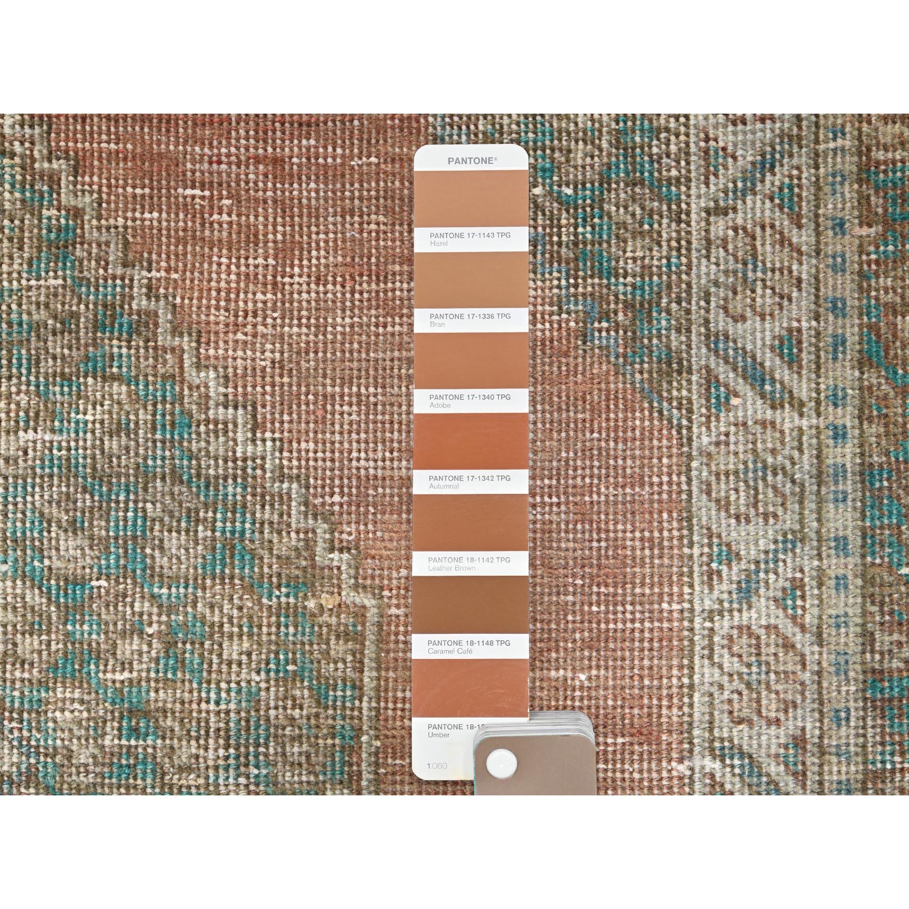 4'1"x6' Honey Brown, Hand Knotted Vintage Persian Shiraz Sheared Low, Distressed Look Worn Wool, Oriental Rug Sh61953