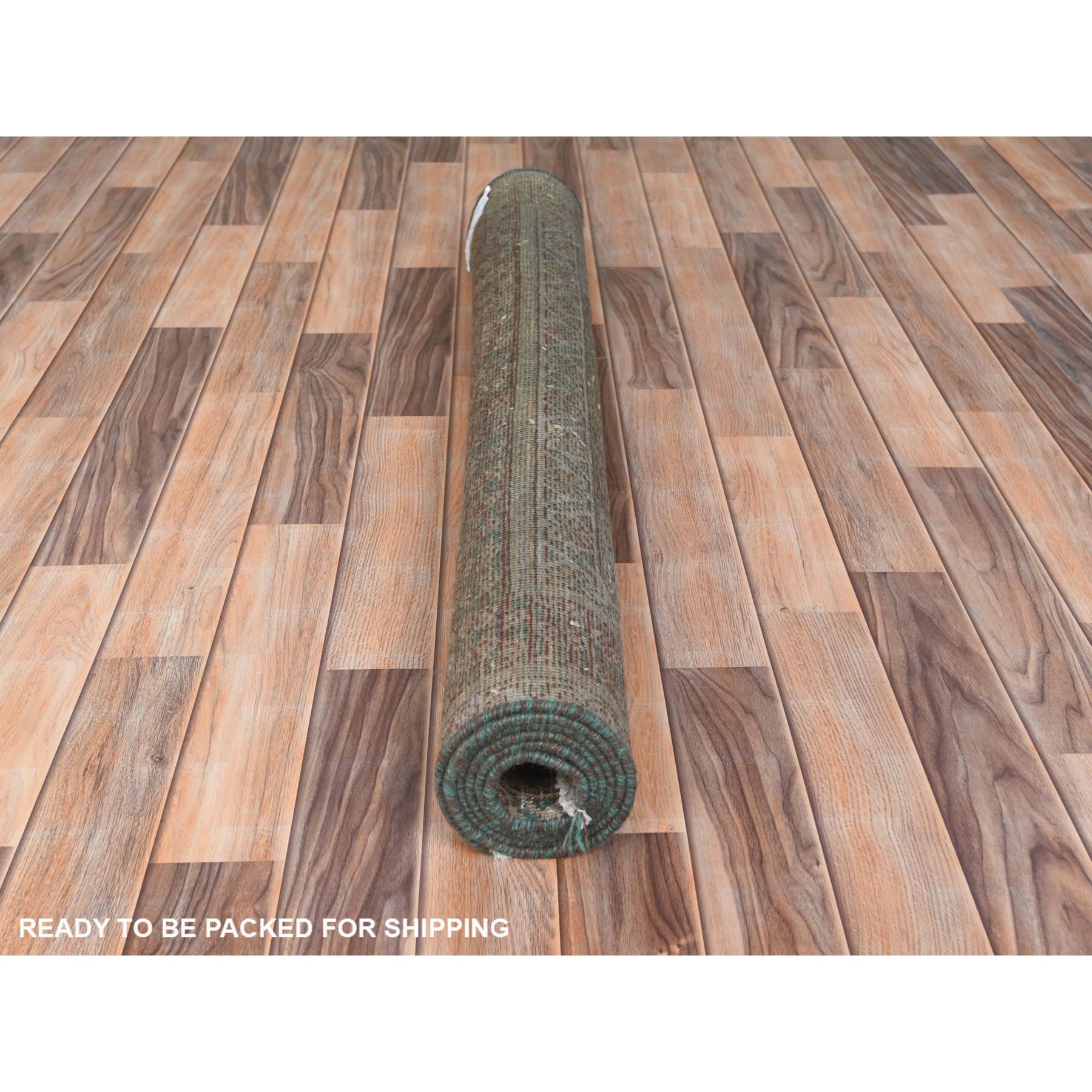 4'1"x6' Honey Brown, Hand Knotted Vintage Persian Shiraz Sheared Low, Distressed Look Worn Wool, Oriental Rug Sh61953