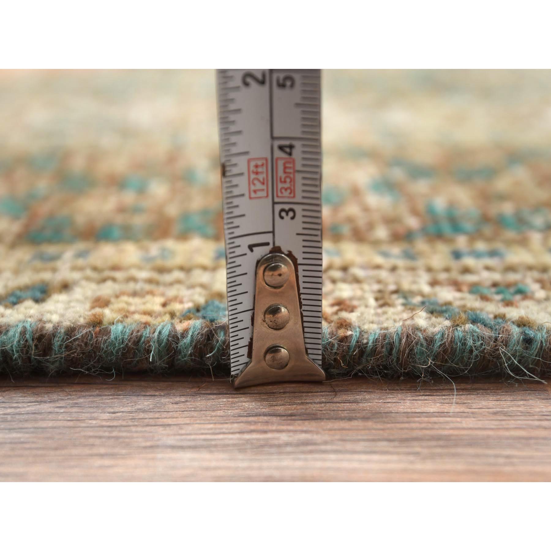 4'1"x6' Honey Brown, Hand Knotted Vintage Persian Shiraz Sheared Low, Distressed Look Worn Wool, Oriental Rug Sh61953