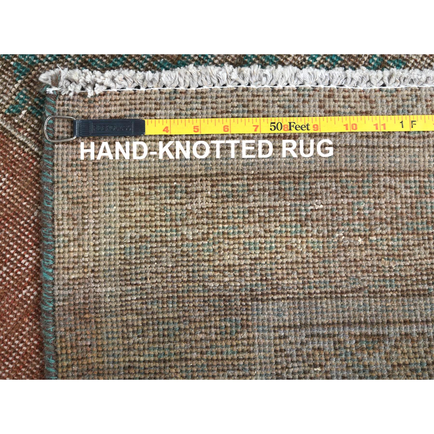4'1"x6' Honey Brown, Hand Knotted Vintage Persian Shiraz Sheared Low, Distressed Look Worn Wool, Oriental Rug Sh61953