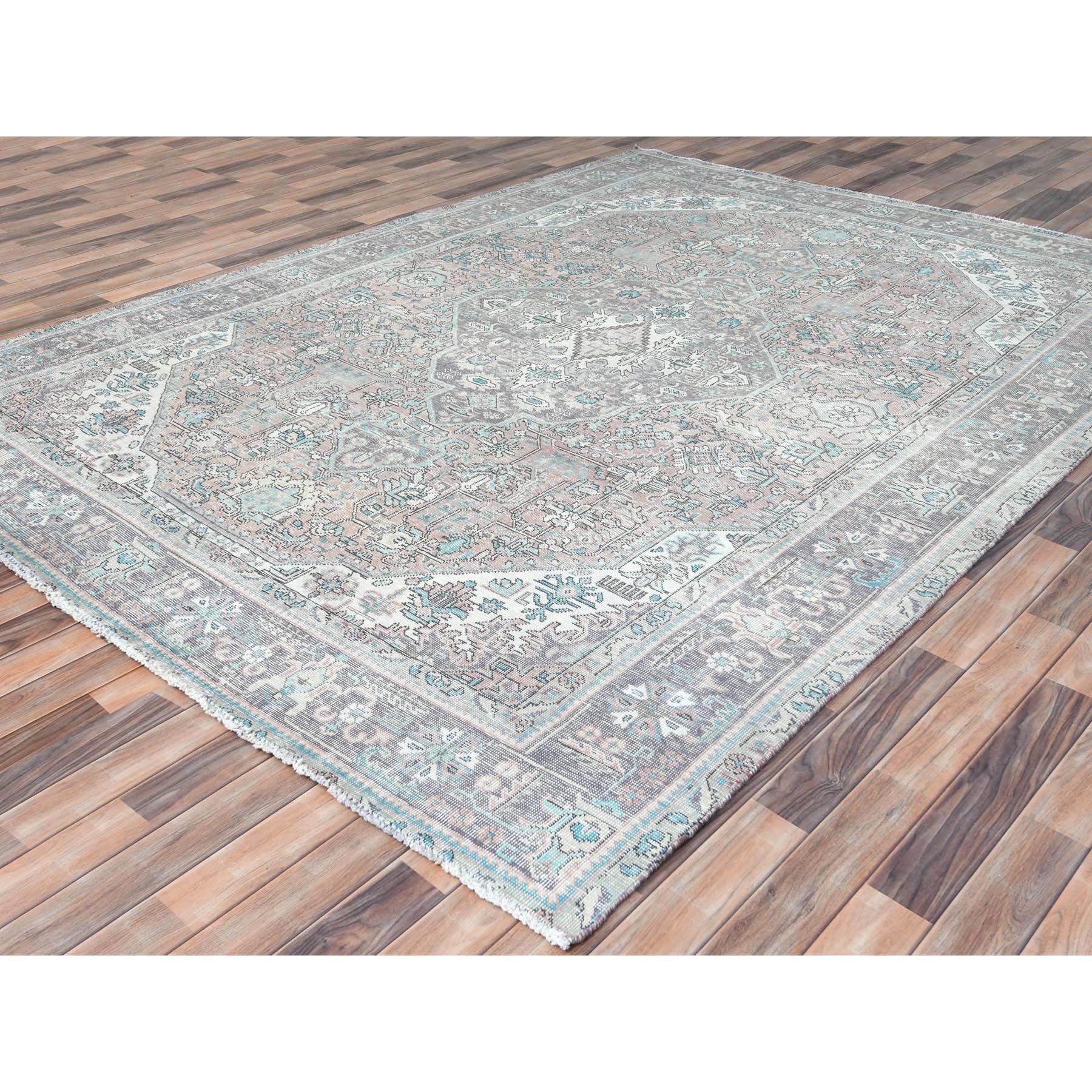 8'x10'8" Peach Color Distressed Look Vintage Persian Tabriz, Hand Knotted Worn Wool Sheared Low Shabby Chic Oriental Rug Sh61978