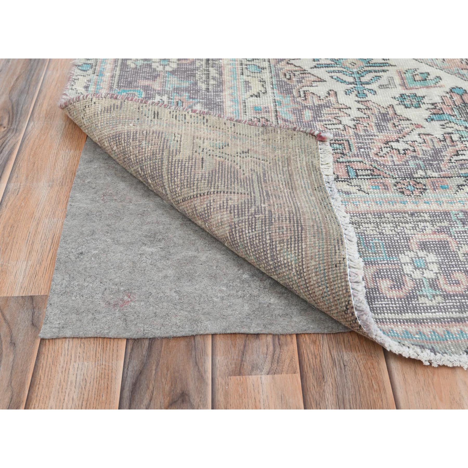 8'x10'8" Peach Color Distressed Look Vintage Persian Tabriz, Hand Knotted Worn Wool Sheared Low Shabby Chic Oriental Rug Sh61978