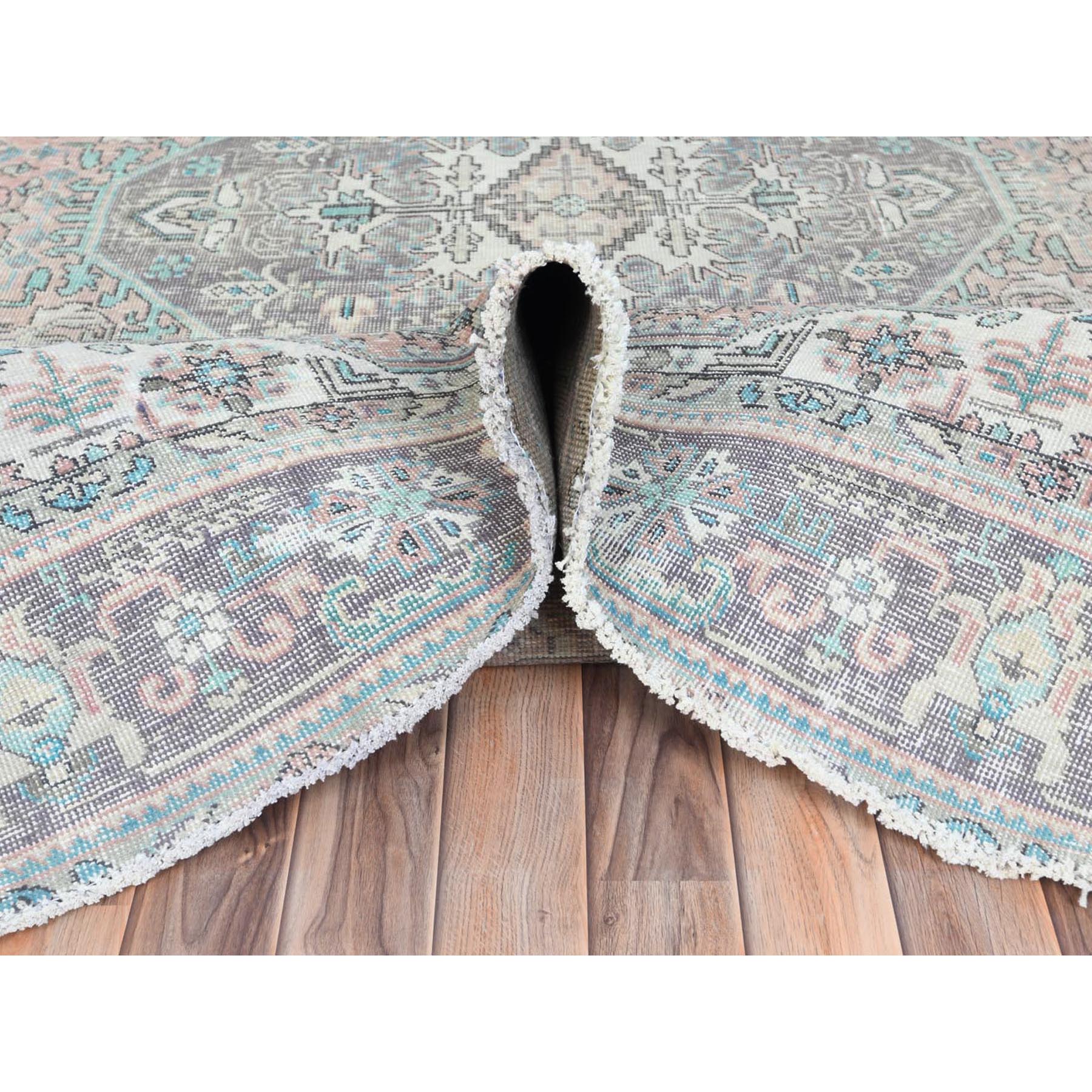 8'x10'8" Peach Color Distressed Look Vintage Persian Tabriz, Hand Knotted Worn Wool Sheared Low Shabby Chic Oriental Rug Sh61978