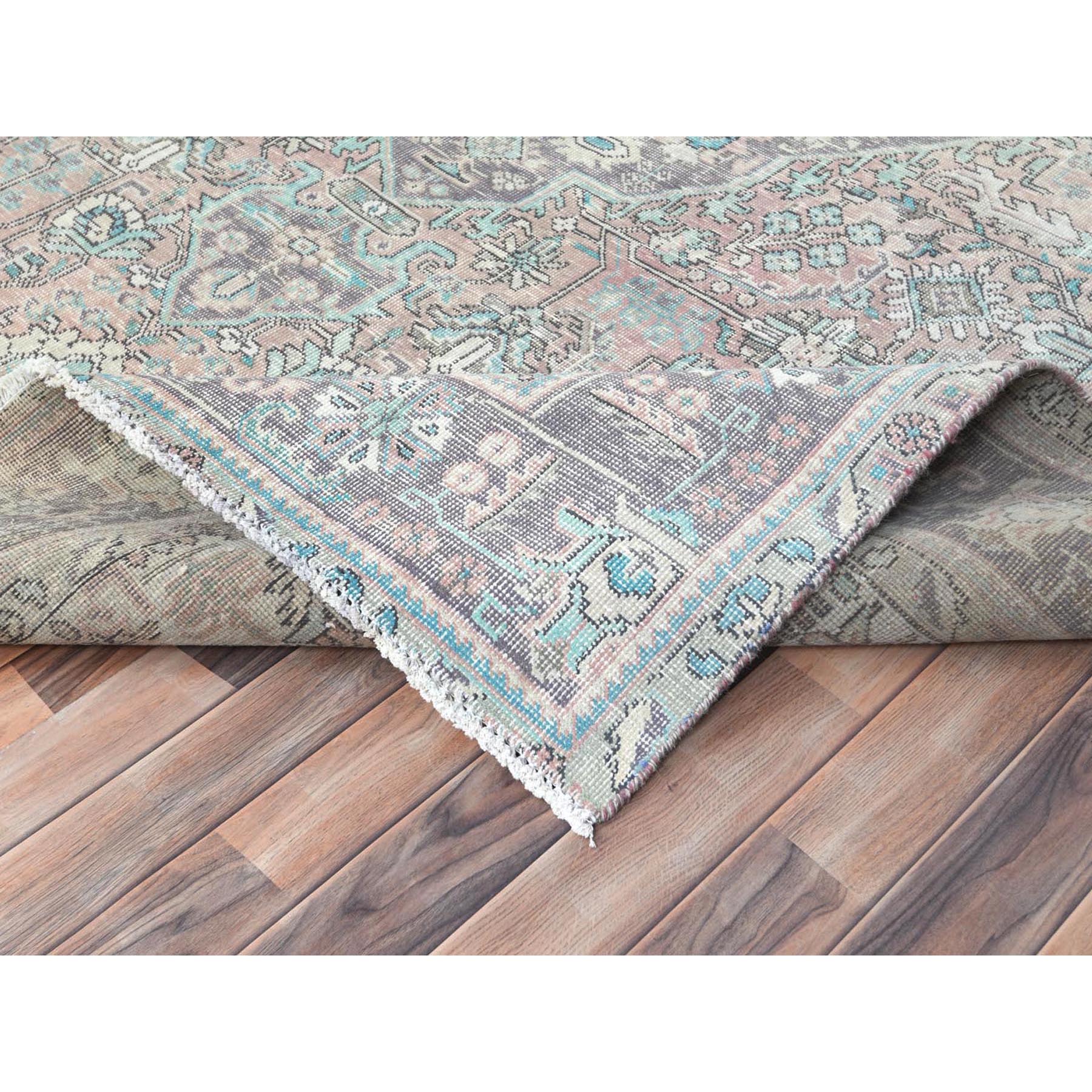 8'x10'8" Peach Color Distressed Look Vintage Persian Tabriz, Hand Knotted Worn Wool Sheared Low Shabby Chic Oriental Rug Sh61978