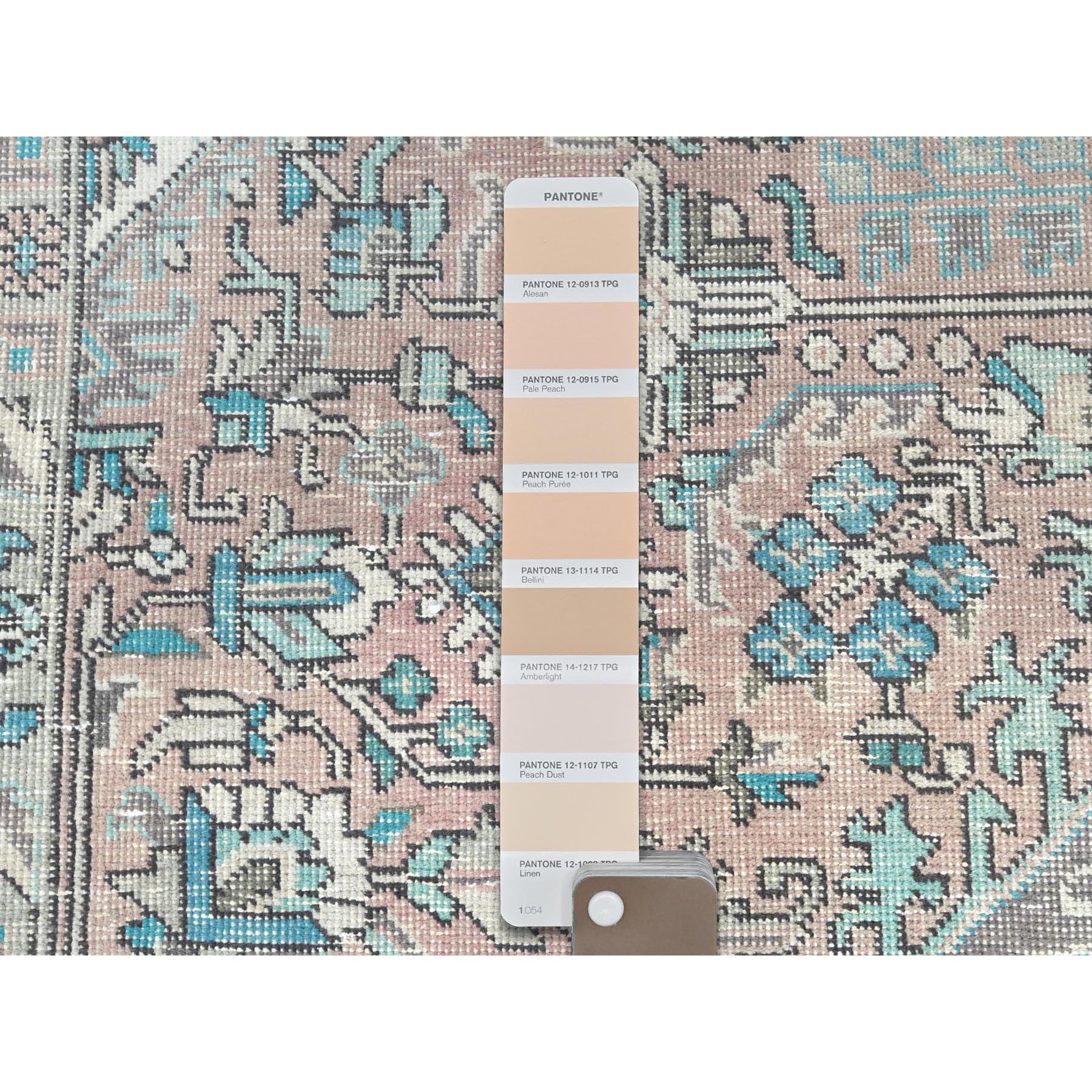 8'x10'8" Peach Color Distressed Look Vintage Persian Tabriz, Hand Knotted Worn Wool Sheared Low Shabby Chic Oriental Rug Sh61978