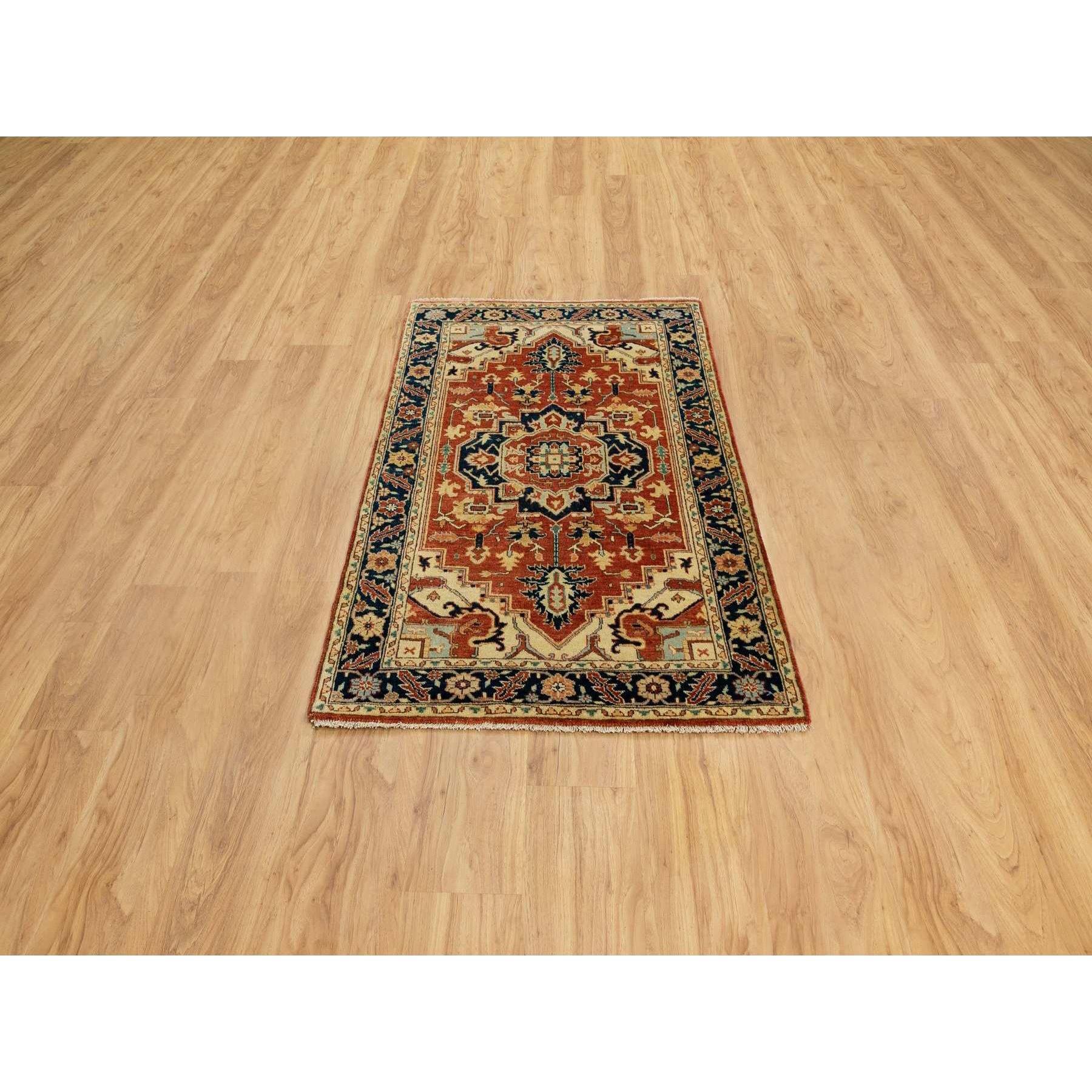 3'1"x5'2" Soft And Supple Wool Red Antiqued Heriz Re-Creation Hand Knotted Oriental Rug Sh62018