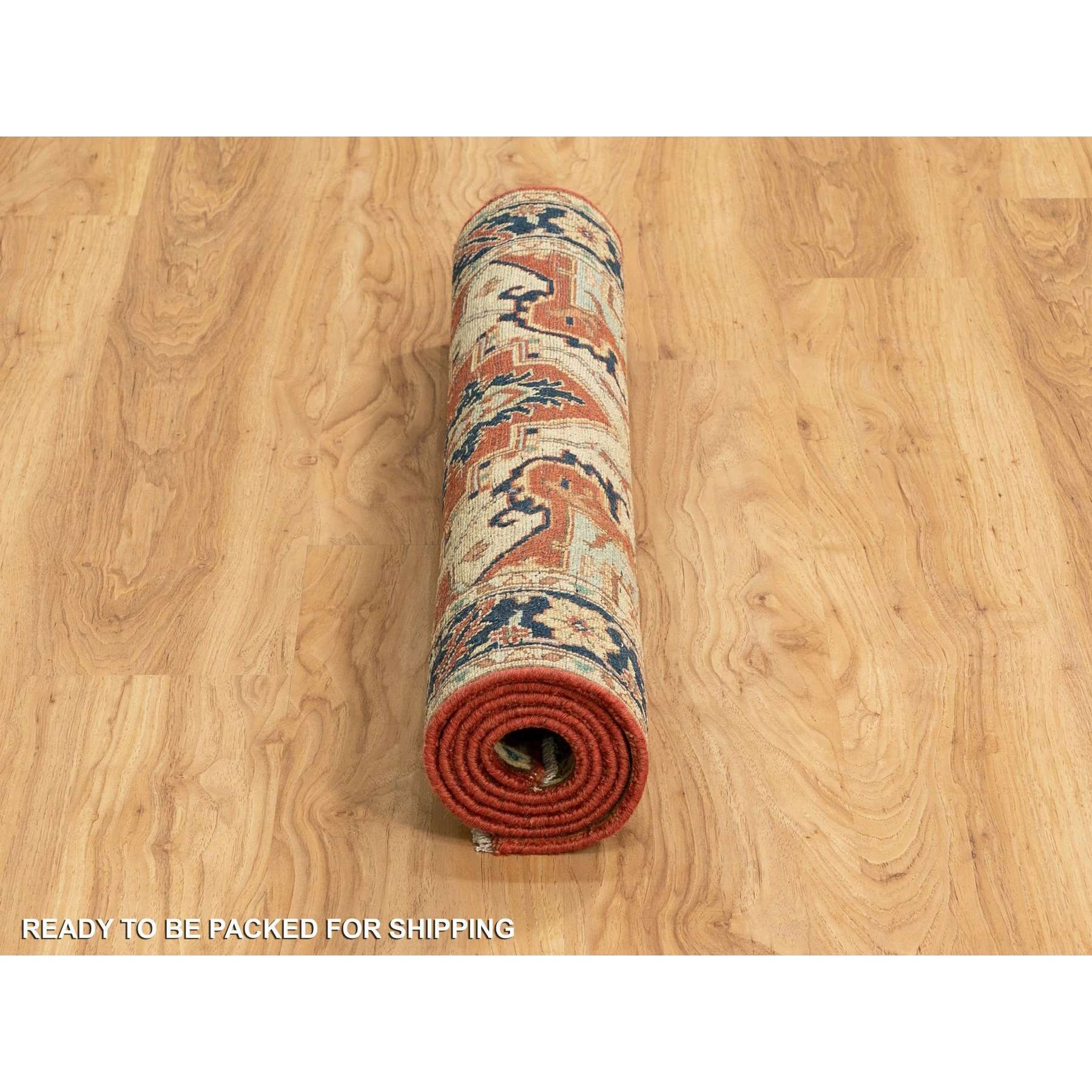 3'1"x5'2" Soft And Supple Wool Red Antiqued Heriz Re-Creation Hand Knotted Oriental Rug Sh62018