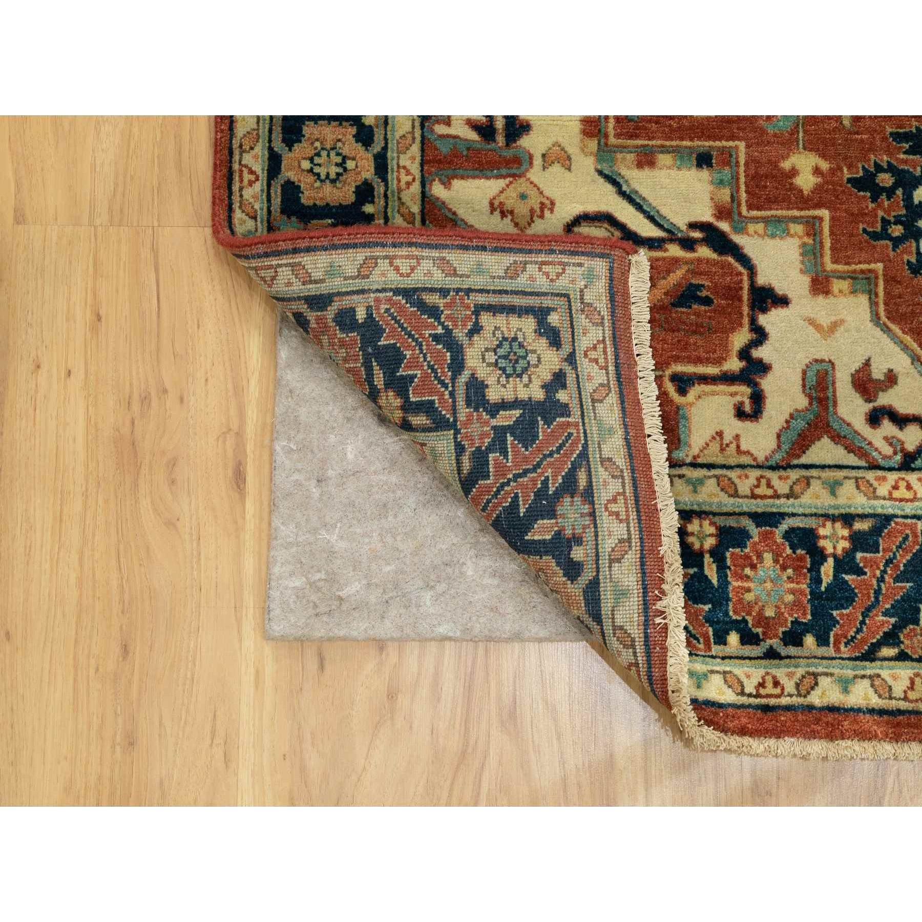 4'1"x6' Hand Knotted Red Antiqued Heriz Re-Creation Geometric Design Pure Wool Oriental Rug Sh62021