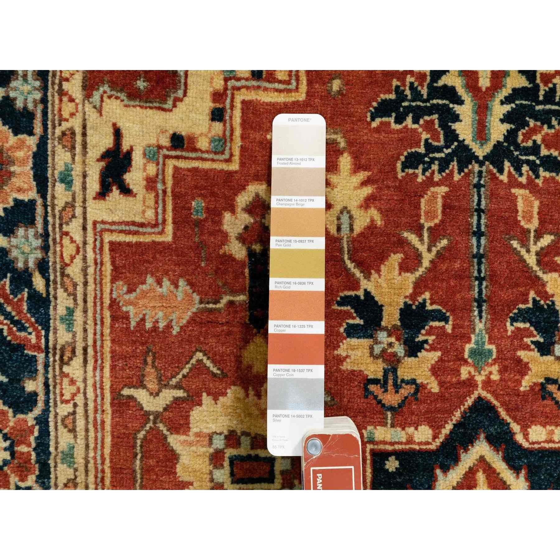 4'1"x6' Hand Knotted Red Antiqued Heriz Re-Creation Geometric Design Pure Wool Oriental Rug Sh62021