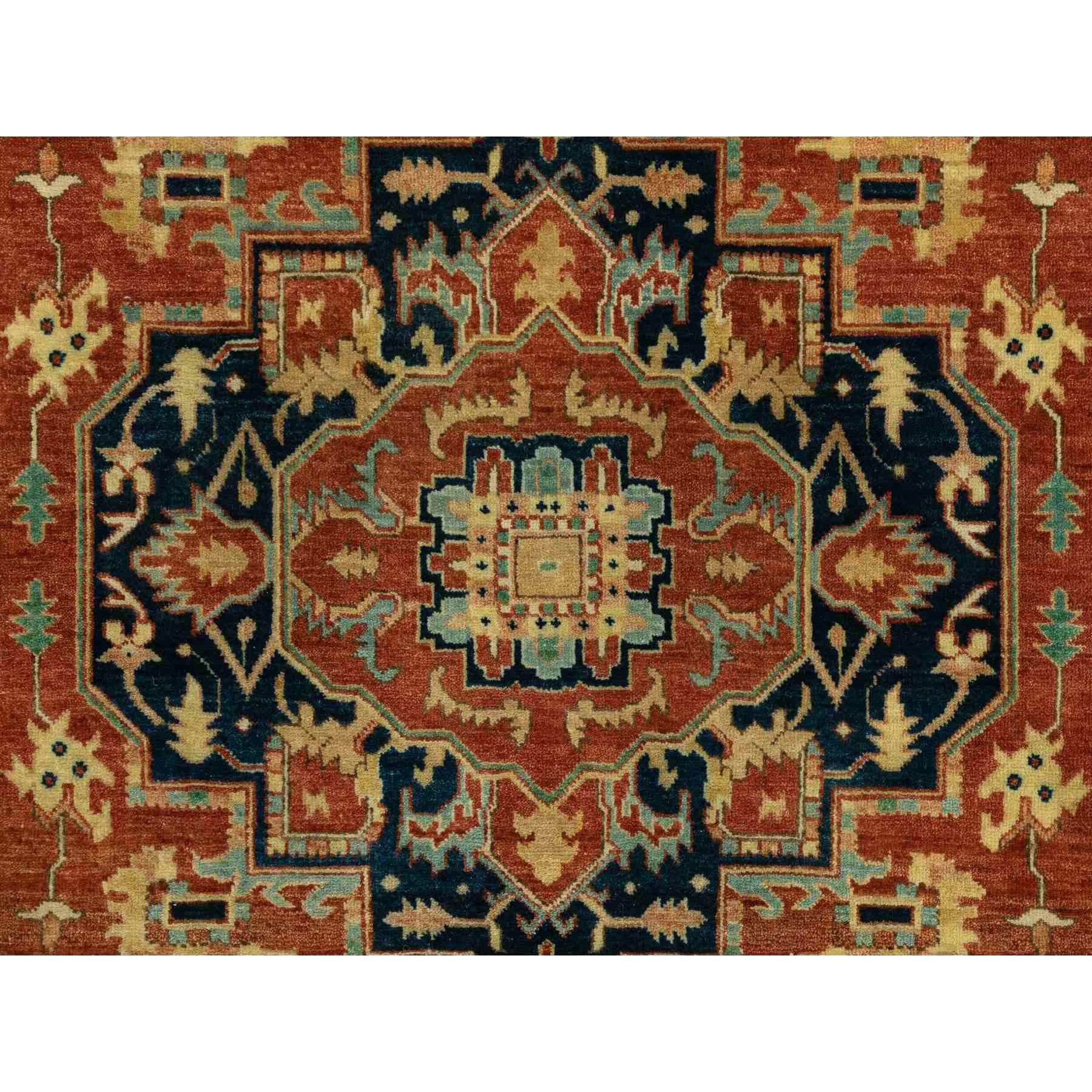 4'1"x6' Hand Knotted Red Antiqued Heriz Re-Creation Geometric Design Pure Wool Oriental Rug Sh62021