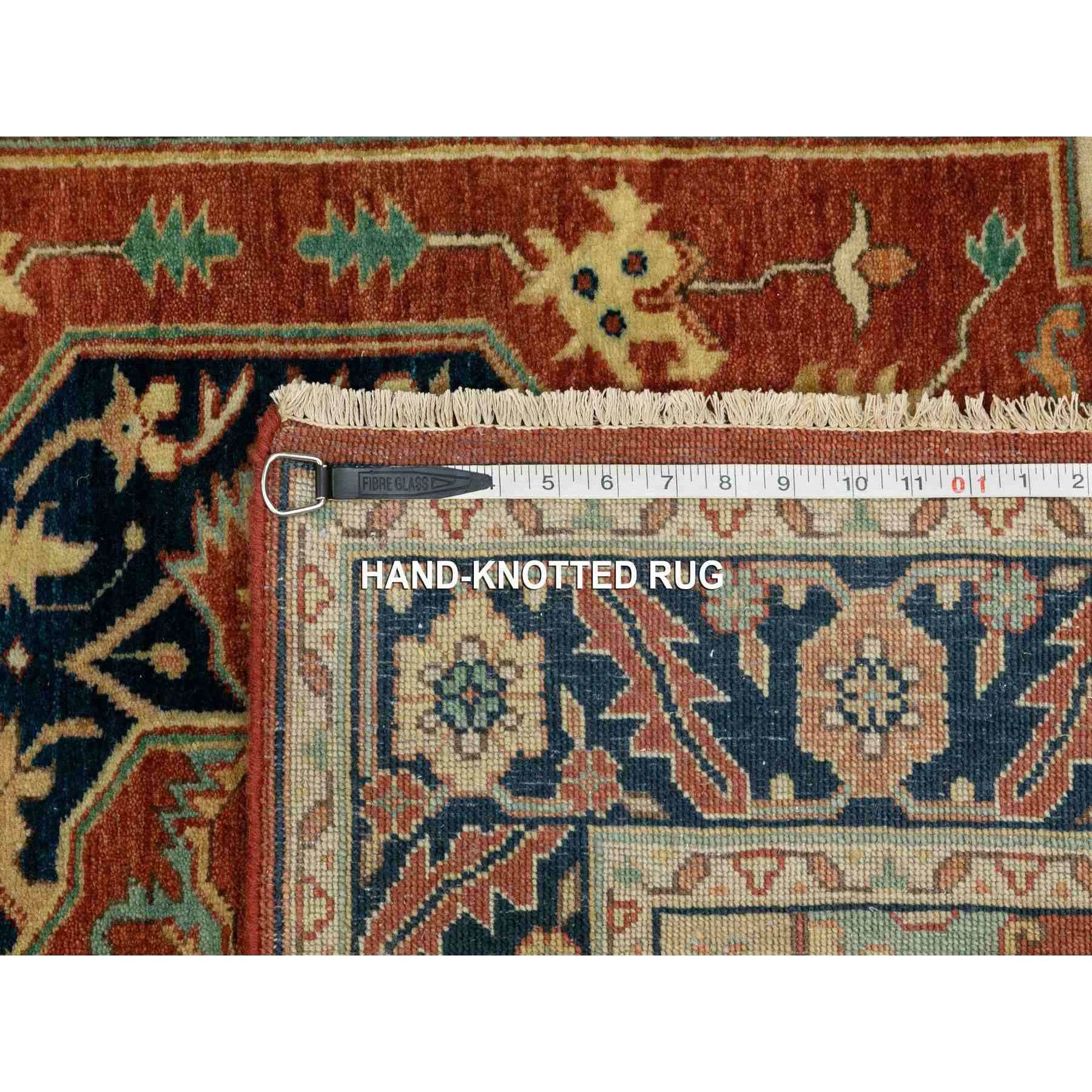 4'1"x6' Hand Knotted Red Antiqued Heriz Re-Creation Geometric Design Pure Wool Oriental Rug Sh62021
