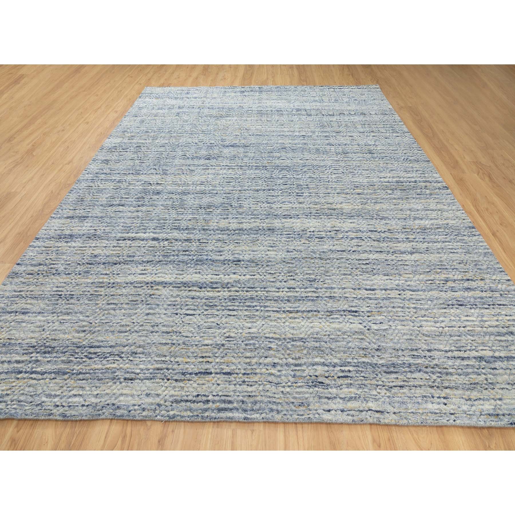 9'x11'10" Ivory Hand Loomed Variegated Textured Design Organic Wool Transitional Oriental Rug Sh62063