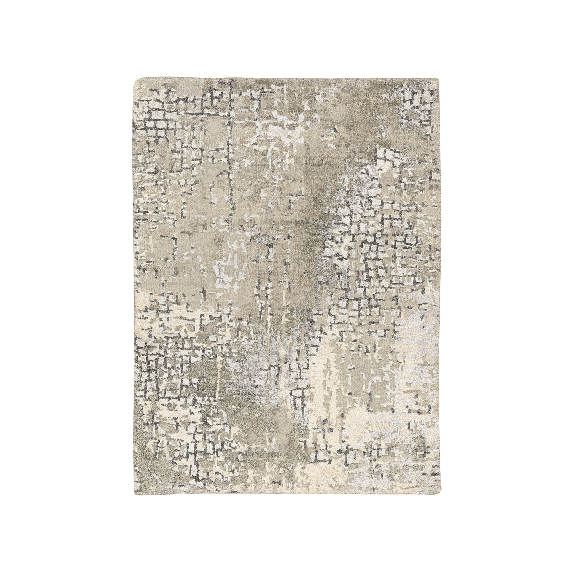 Mid Century Modern Collection Hand Knotted Grey Rug No: 1124346