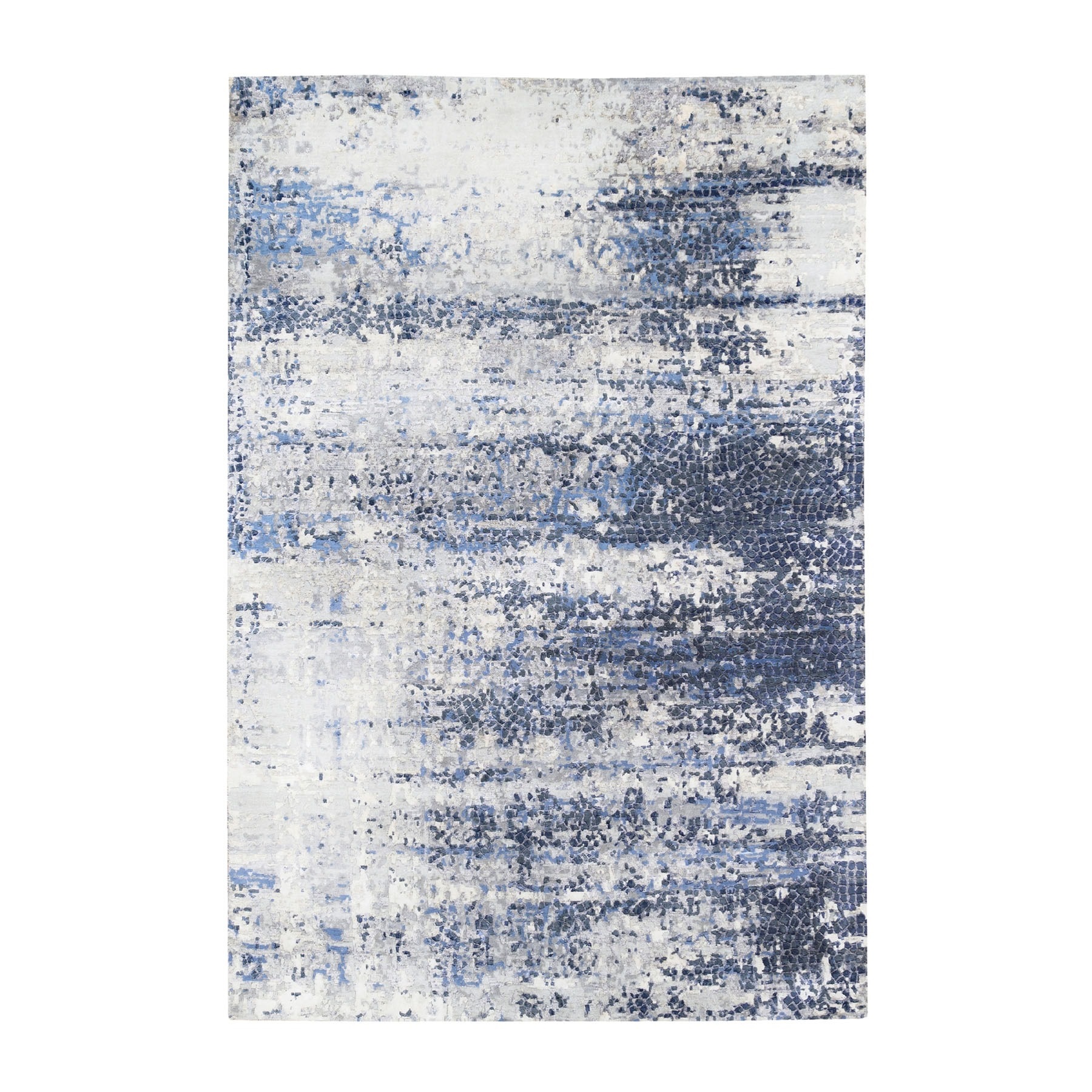 Mid Century Modern Collection Hand Knotted Blue Rug No: 1124518