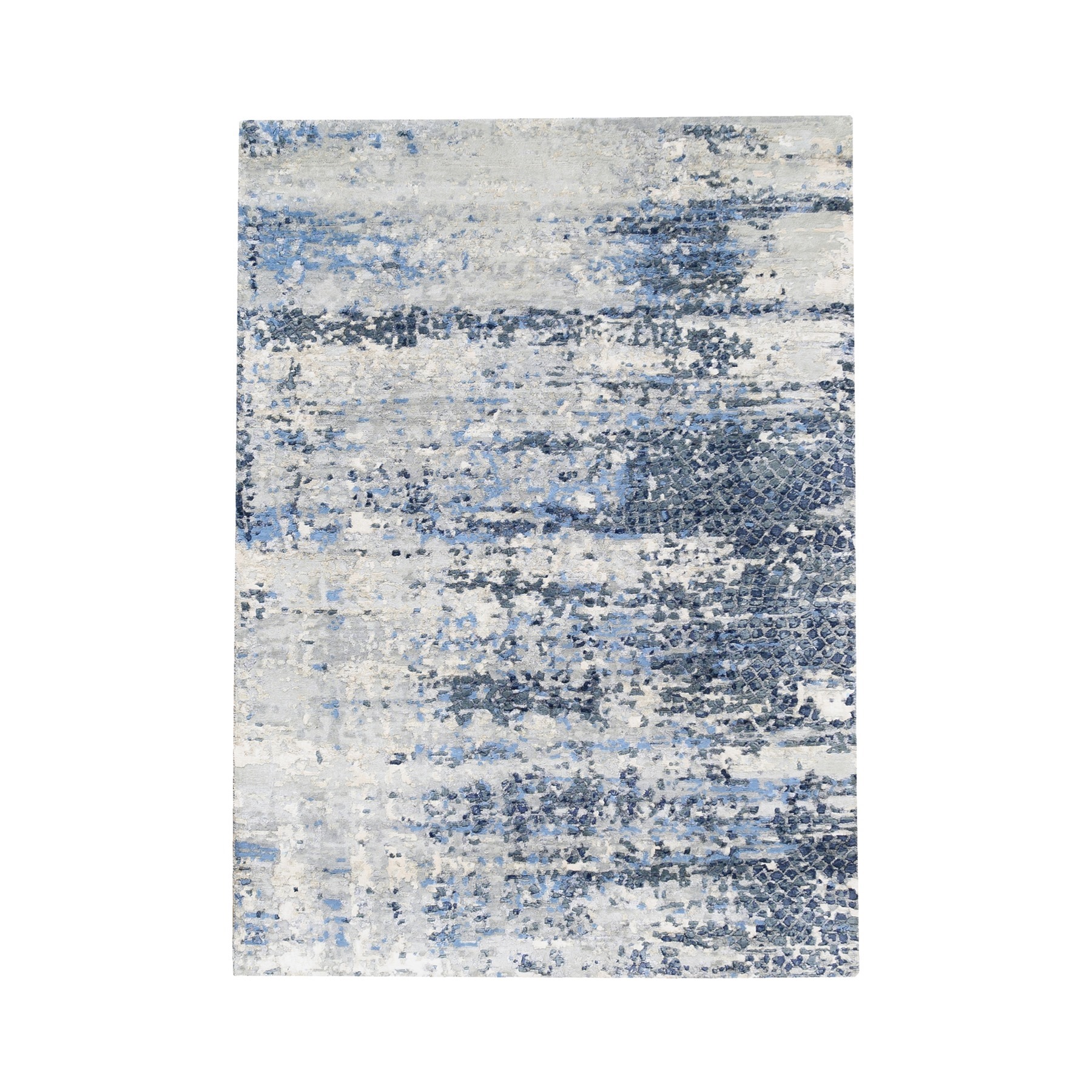 Mid Century Modern Collection Hand Knotted Blue Rug No: 1124522