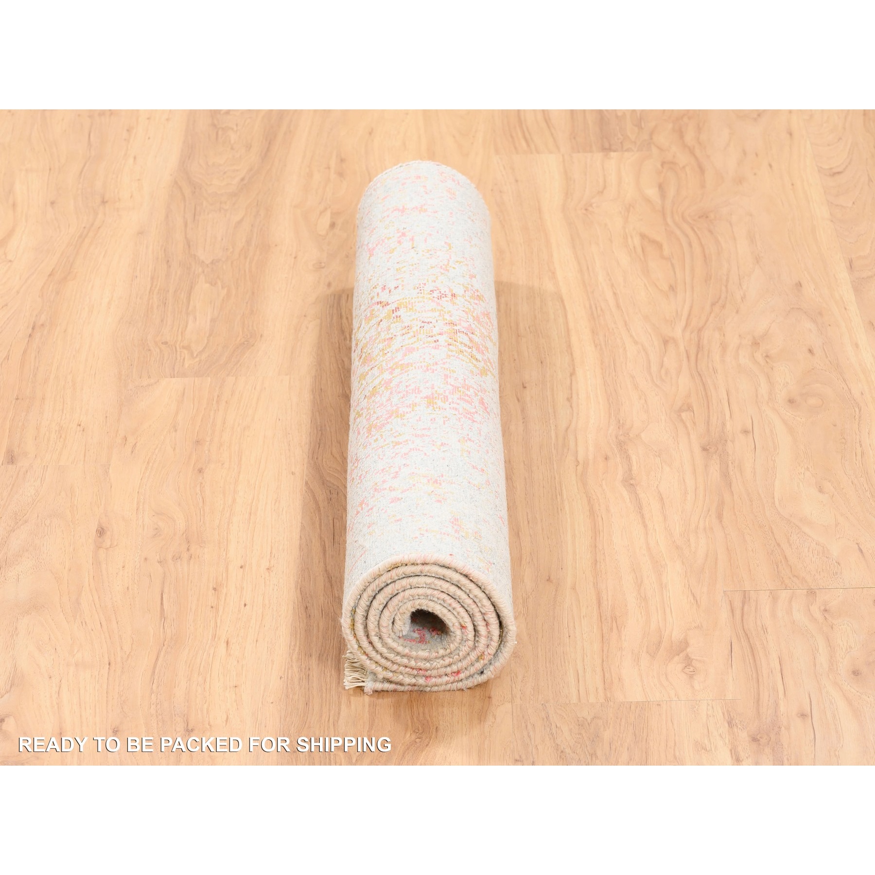 3'x5' Wool and Pure Silk Pink Medallion Erased Persian Design Hand Knotted Oriental Rug Sh62371