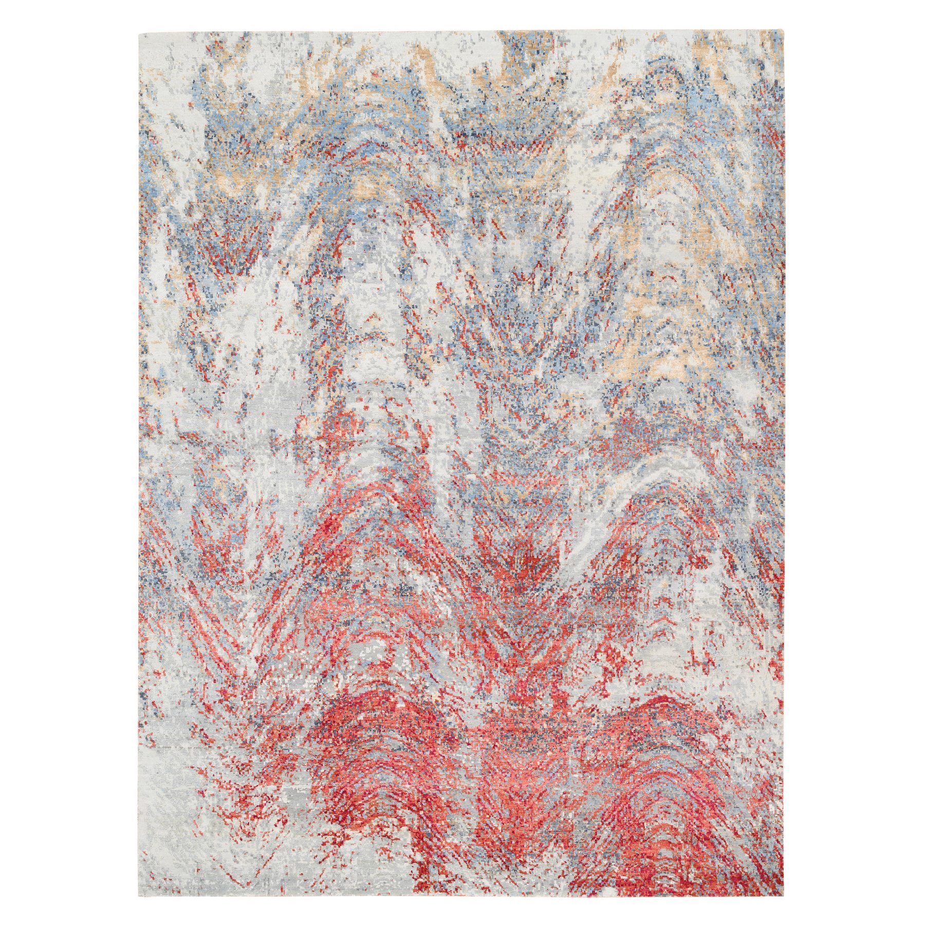 Mid Century Modern Collection Hand Knotted Red Rug No: 1124798
