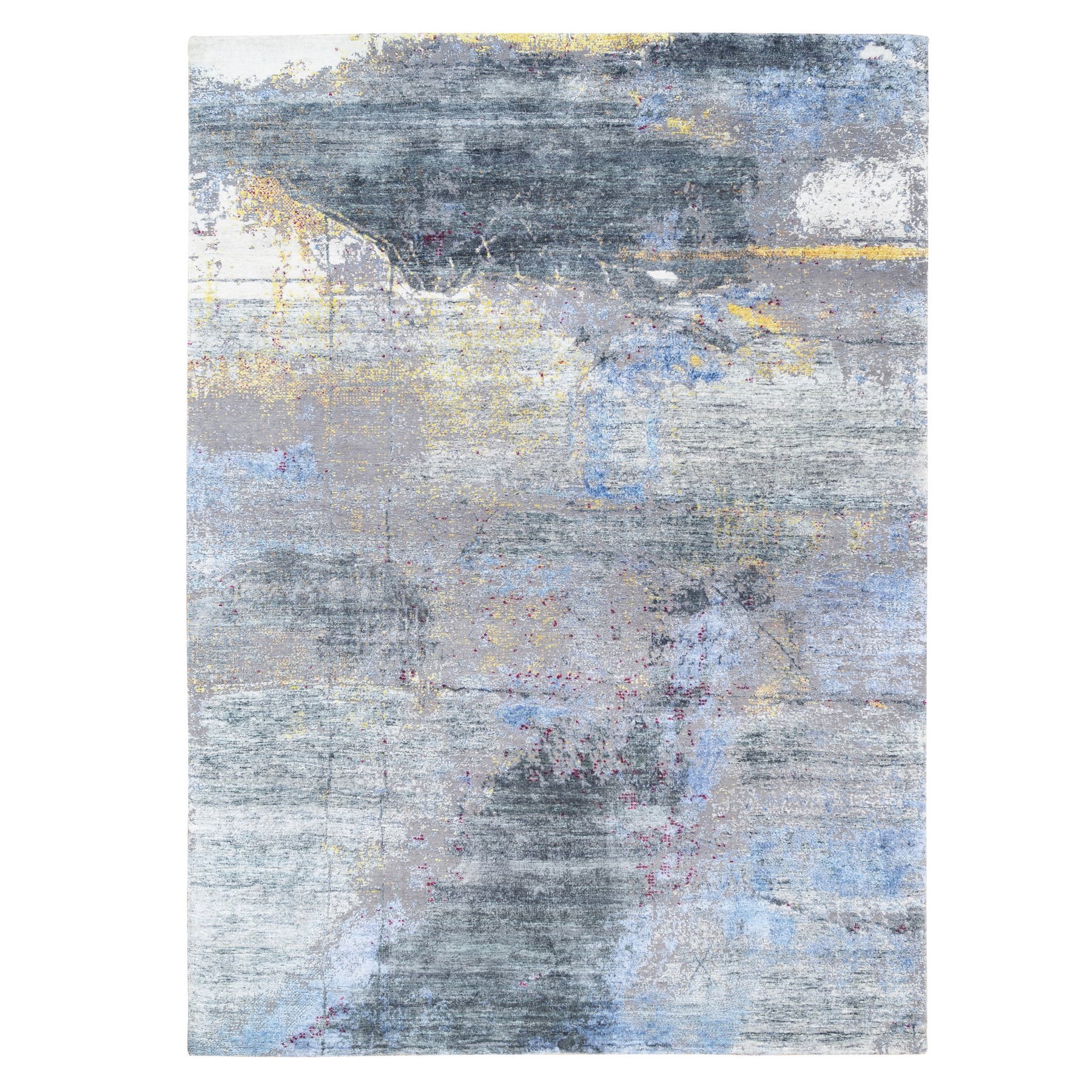 Mid Century Modern Collection Hand Knotted Blue Rug No: 1124808