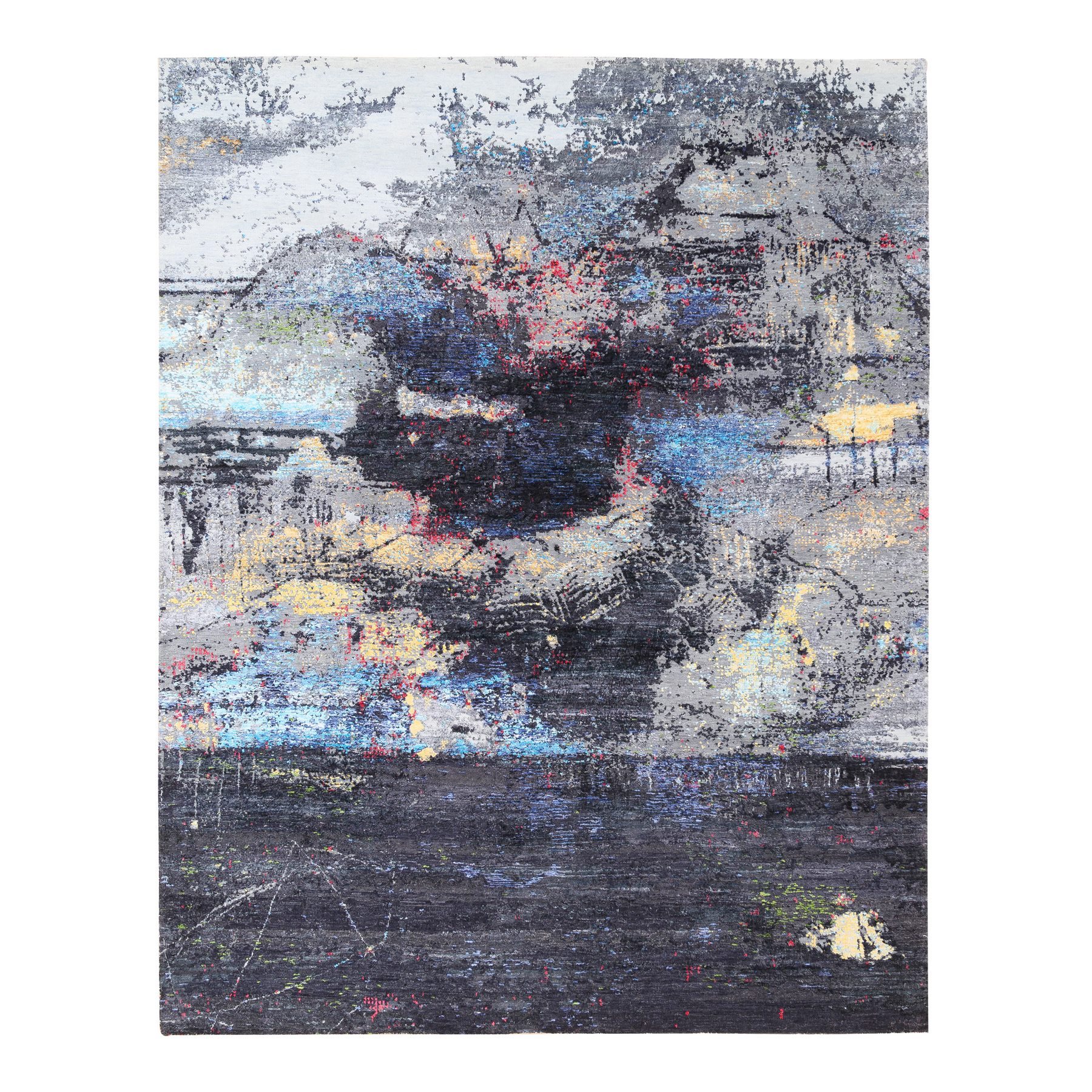 Mid Century Modern Collection Hand Knotted Black Rug No: 1124814