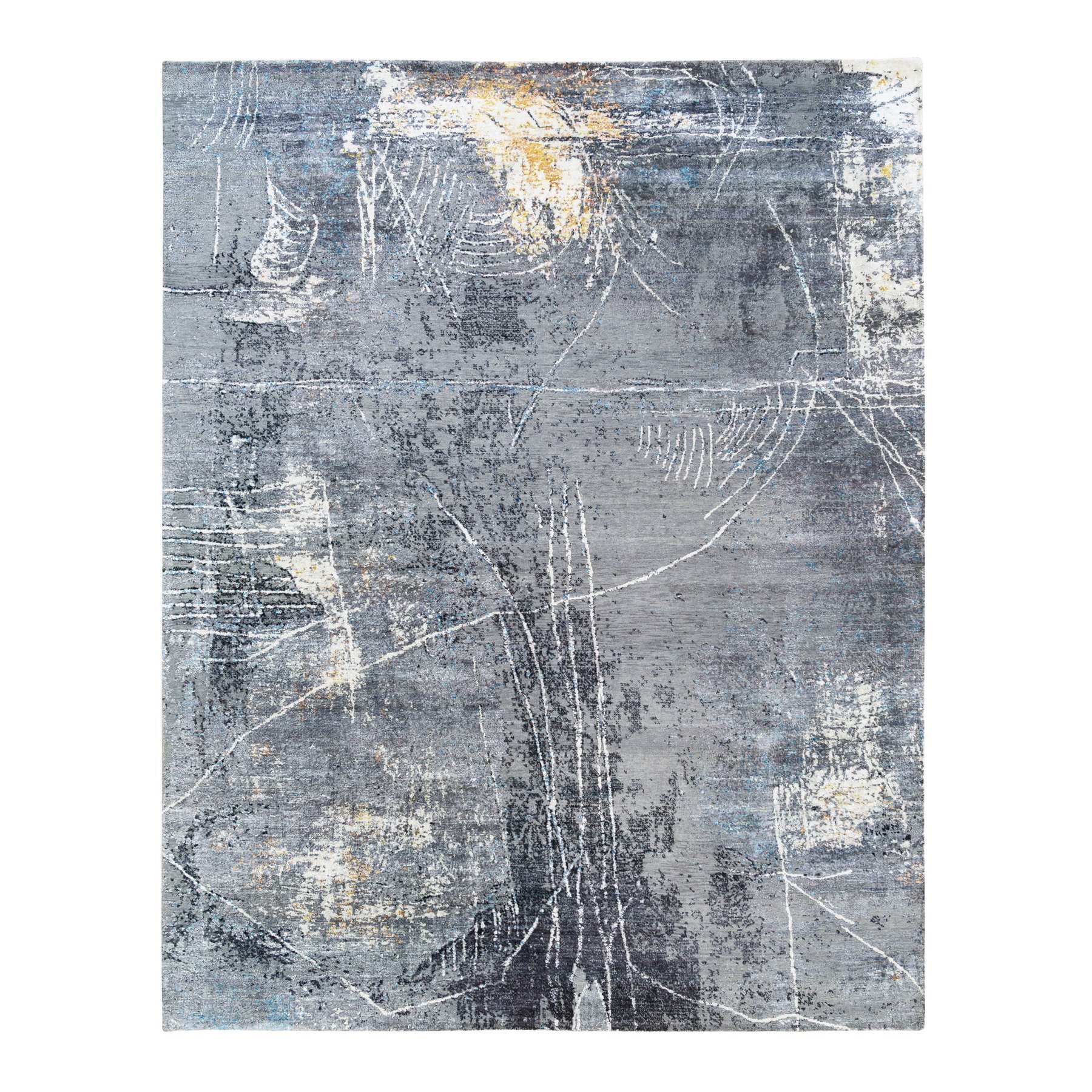 Mid Century Modern Collection Hand Knotted Grey Rug No: 1124834