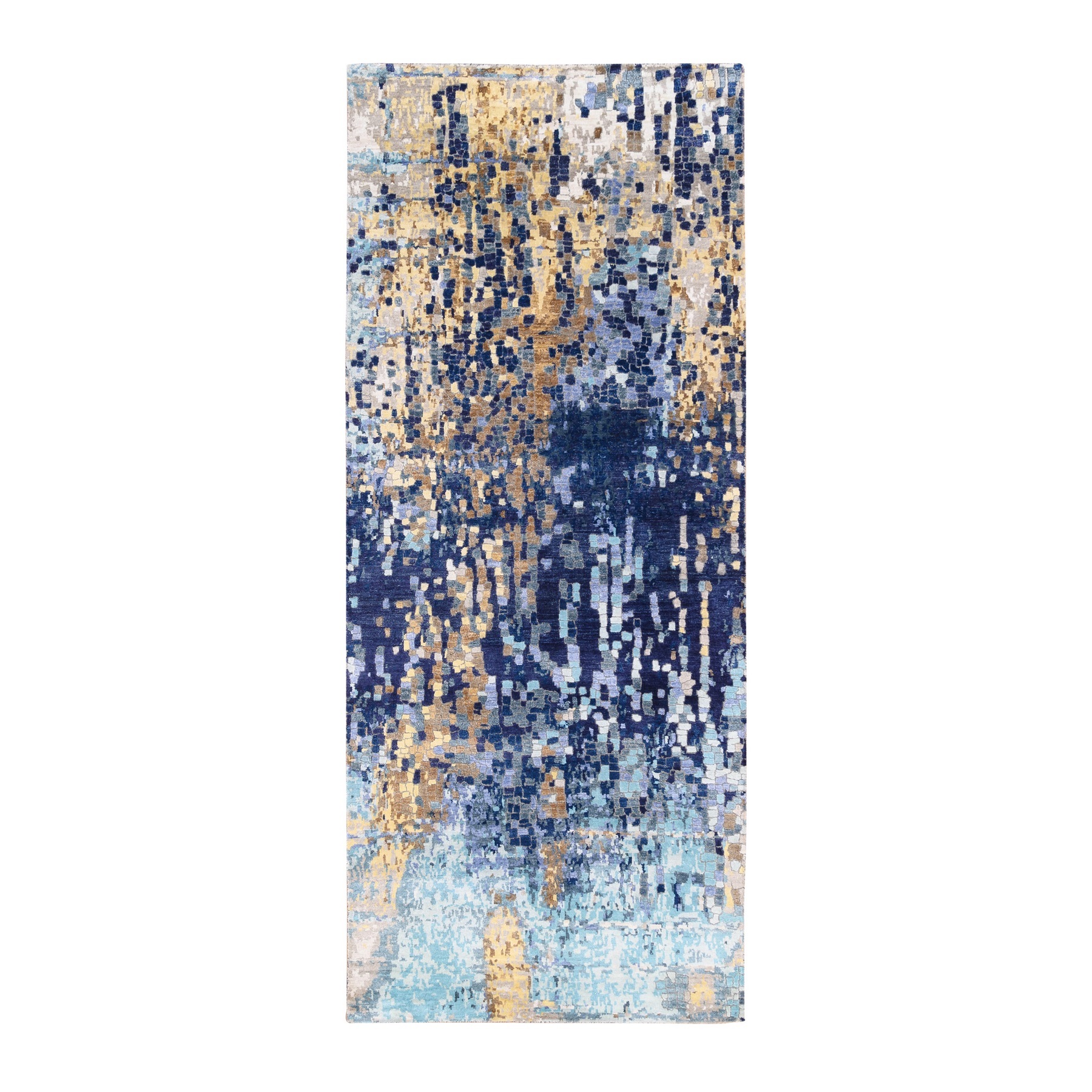 Mid Century Modern Collection Hand Knotted Blue Rug No: 1125306