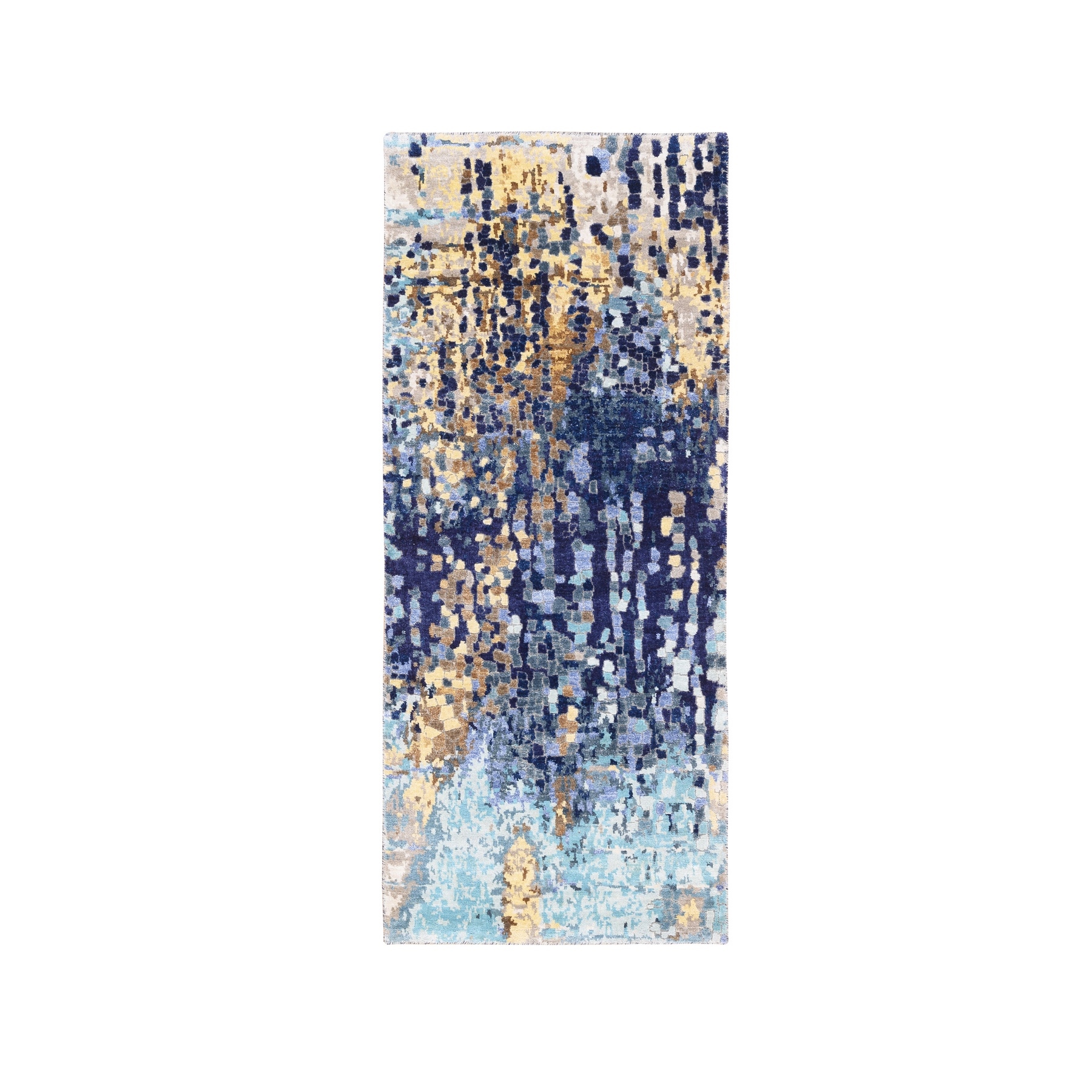 Mid Century Modern Collection Hand Knotted Blue Rug No: 1125322